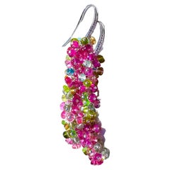 Brazilian Tourmaline Earrings in 14K Solid White Gold, Diamonds