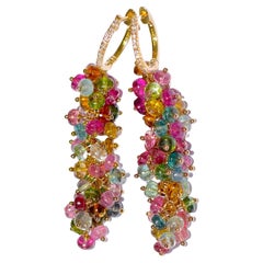 Brazilian Tourmaline Earrings in 14K Solid Yellow Gold, Diamonds Brazilian Tourmaline Earrings in 14K Solid Yellow Gold, Diamonds