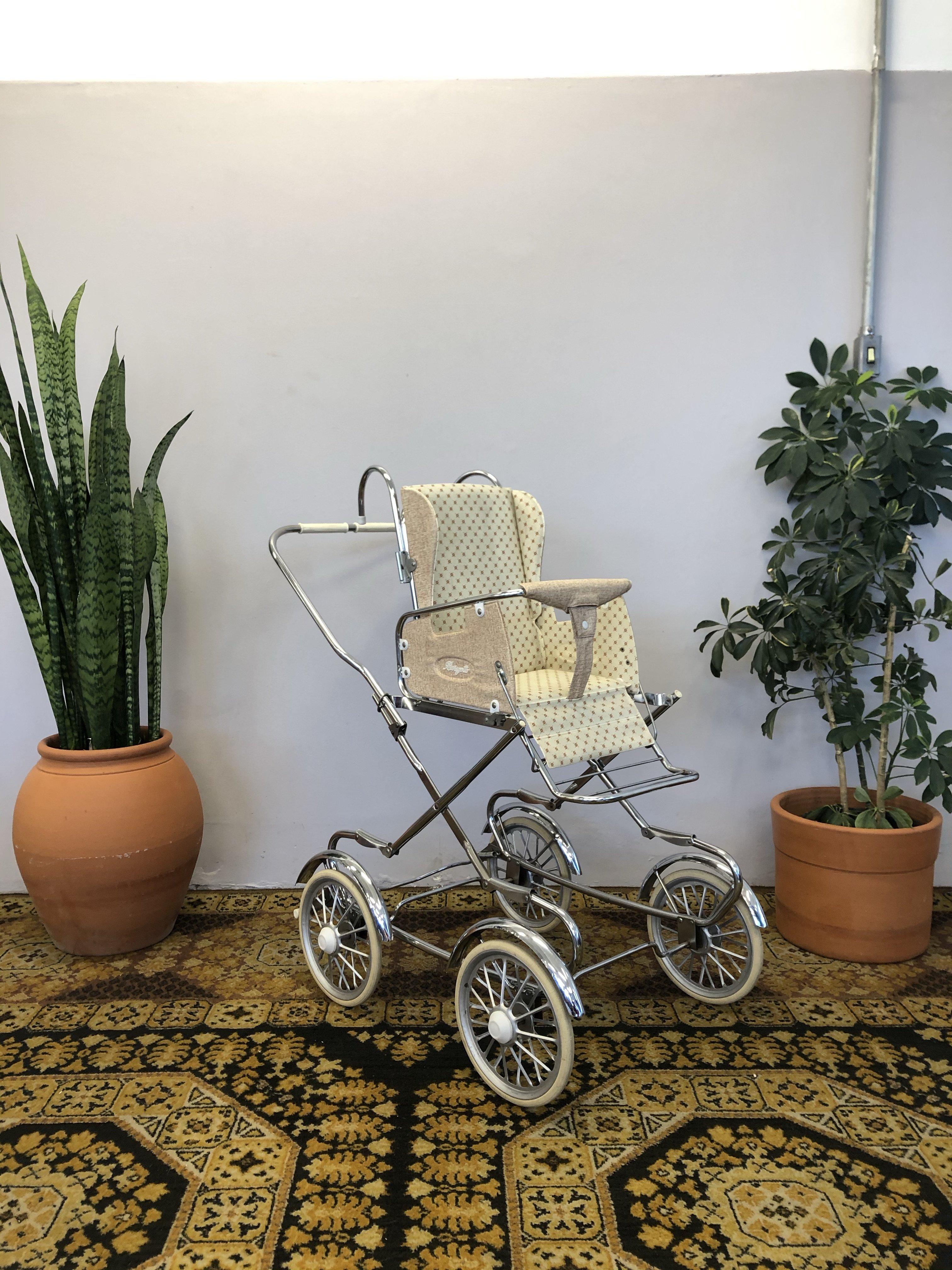 Brazilian Vintage Baby Stroller in chromed steel by Burigotto For Sale 7