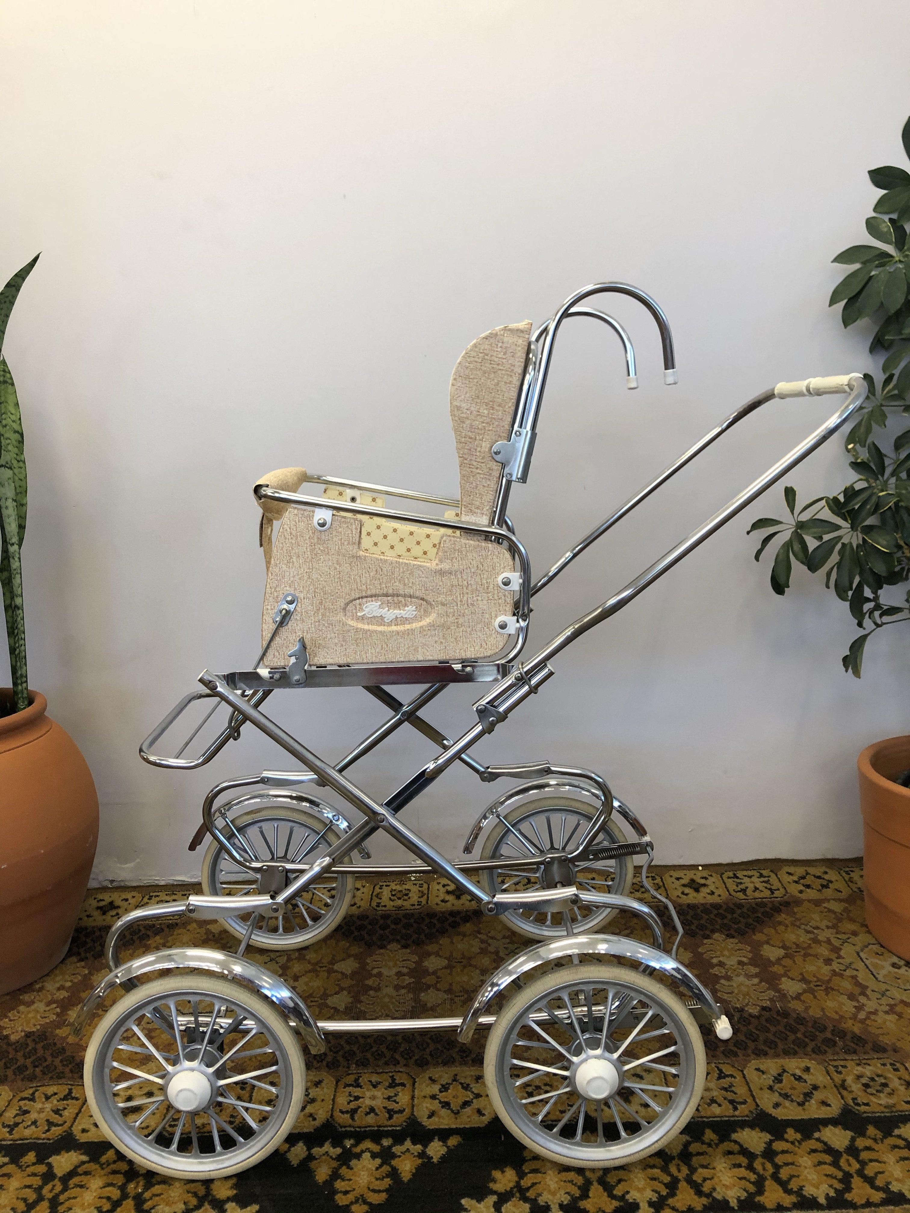 Mid-Century Modern Brazilian Vintage Baby Stroller in chromed steel by Burigotto For Sale