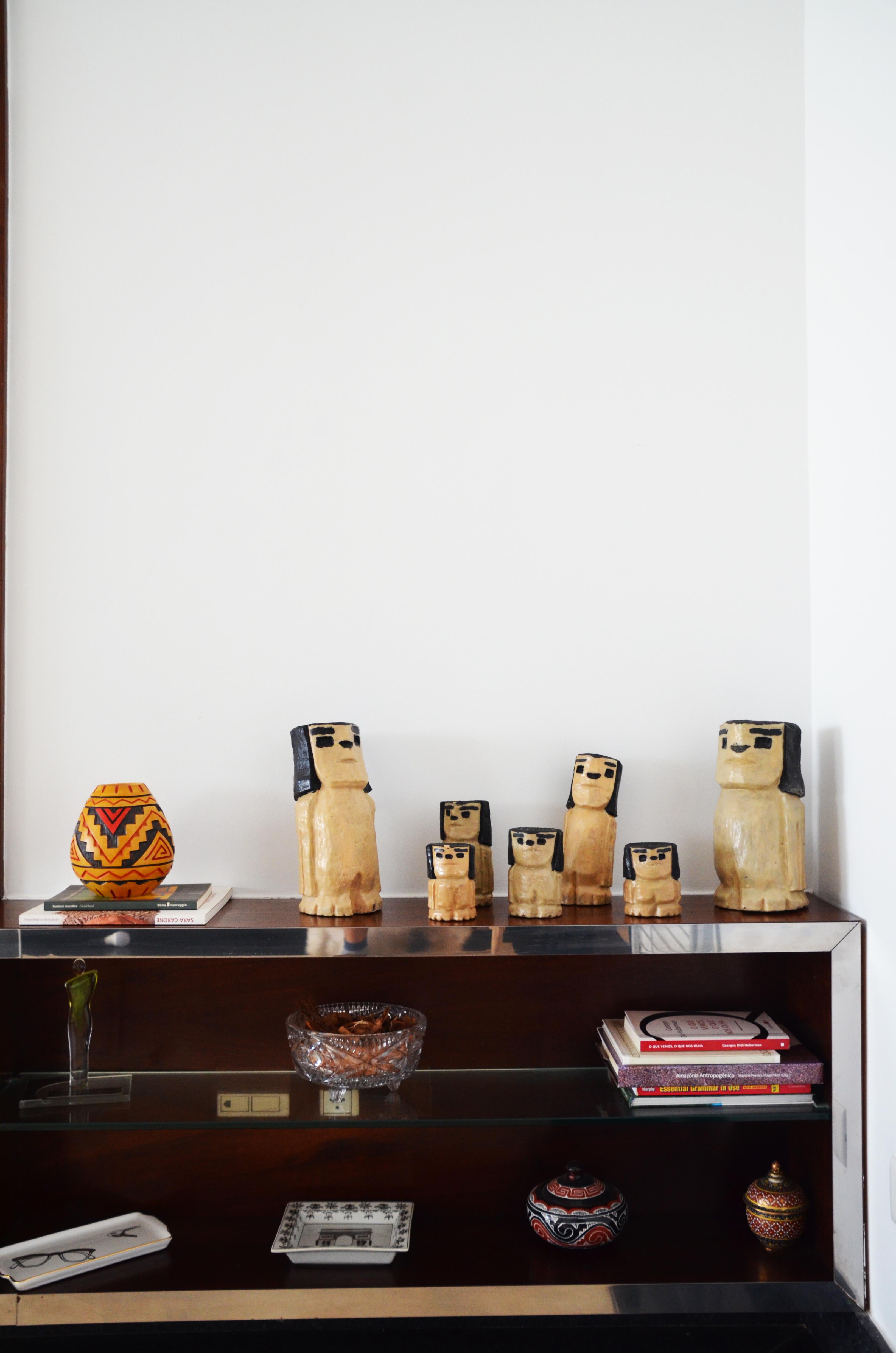 Hand-Carved Brazilian Wax and Wood Sculpture Bugres Collection For Sale