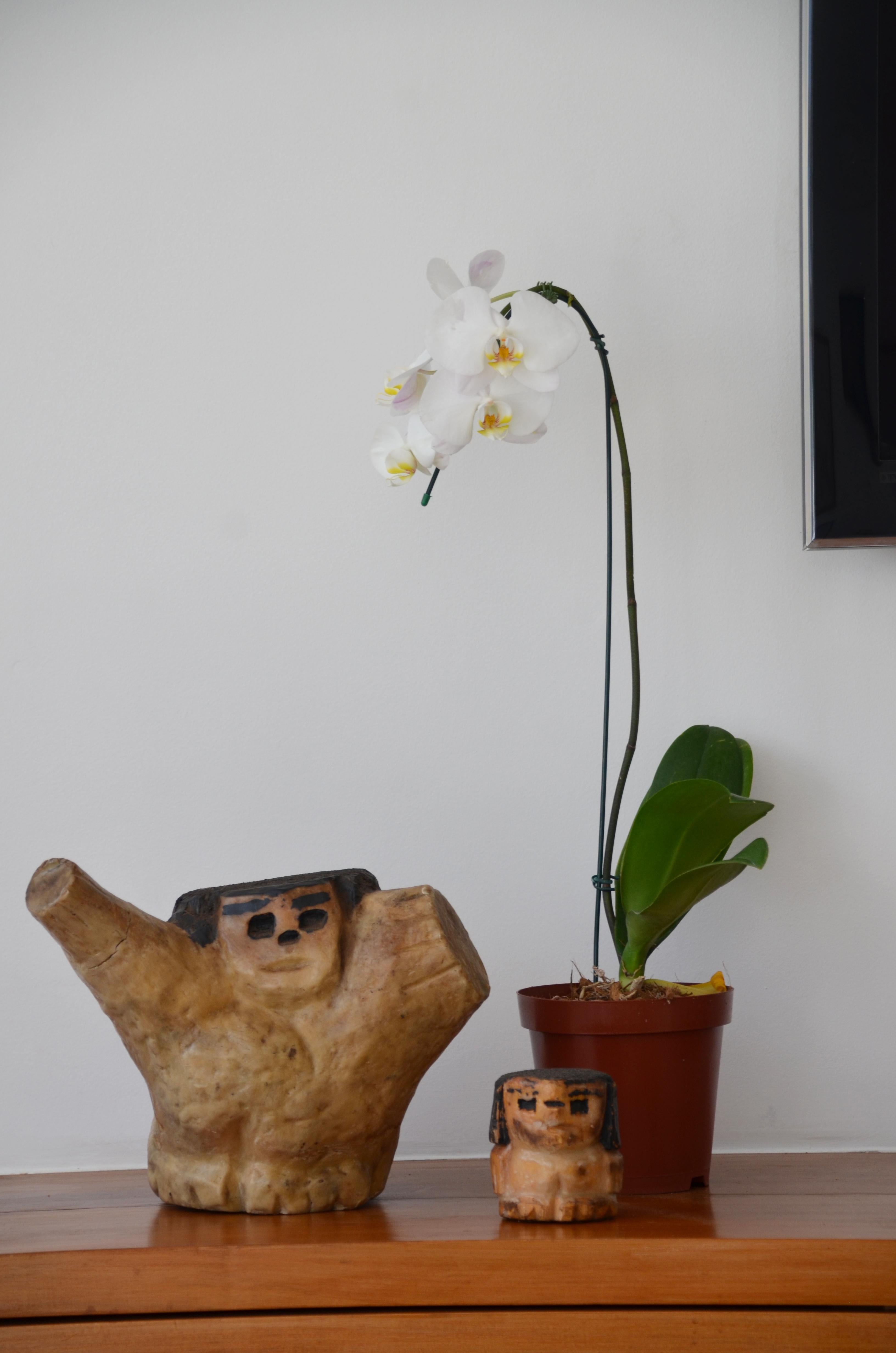 Late 20th Century Brazilian Wax and Wood Sculpture Little Bugre For Sale