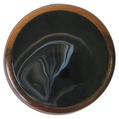 Vintage Brazilian Wood and Black Agate Onyx Round Box, Brazil