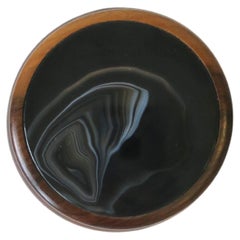 Used Brazilian Wood and Black Agate Onyx Round Box, Brazil 1980s