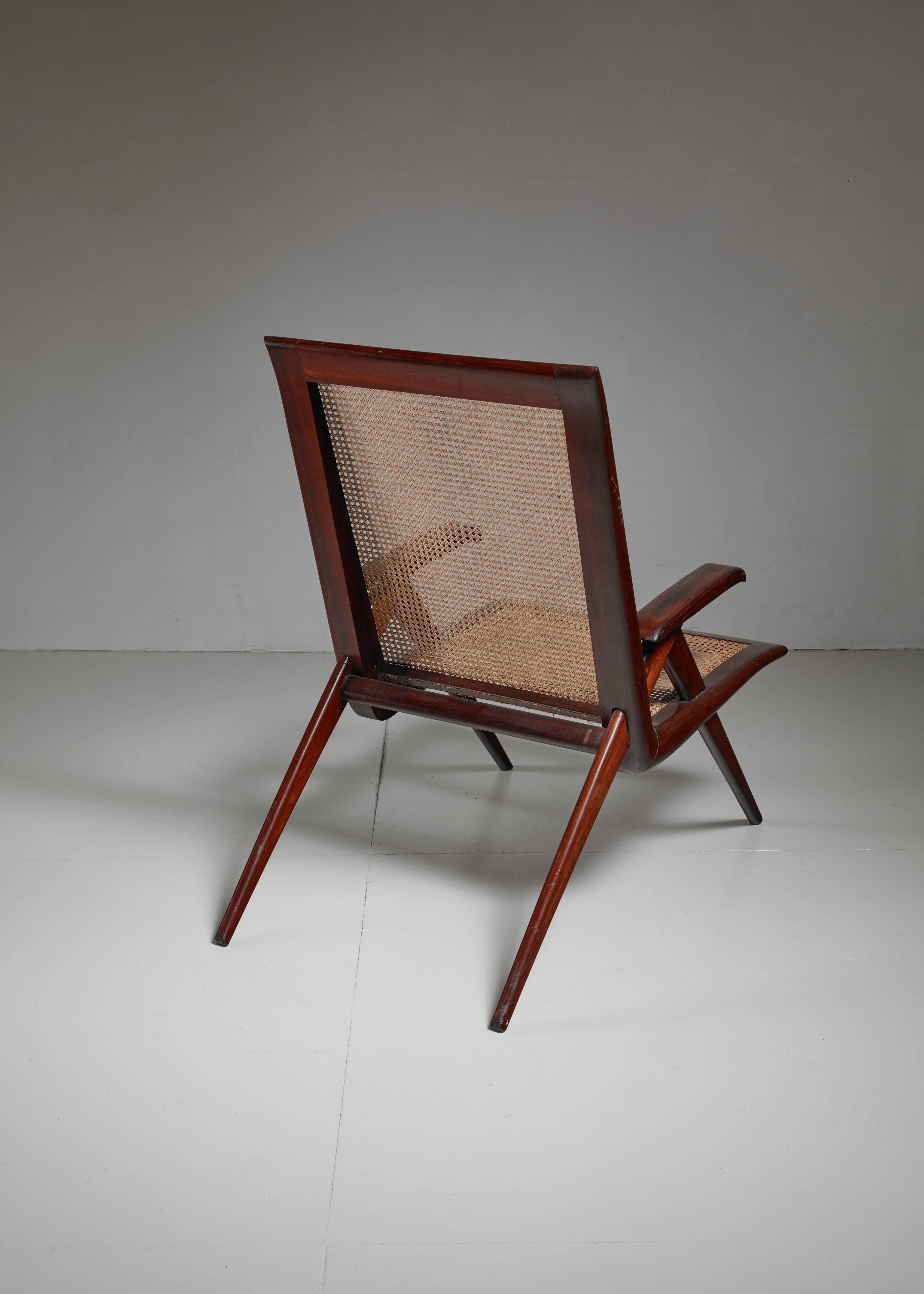 Brazilian Wooden Armchair with Woven Cane Seating, 1950s For Sale 1