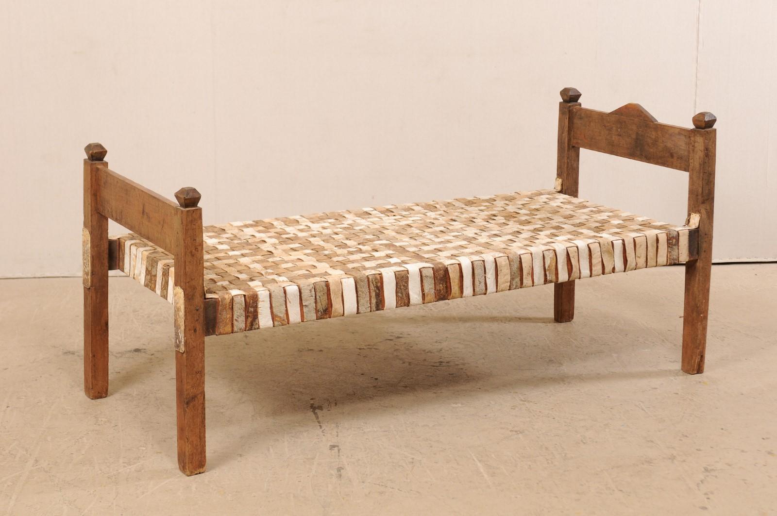 Brazilian Woven Leather and Wood Frame Daybed Bench 4