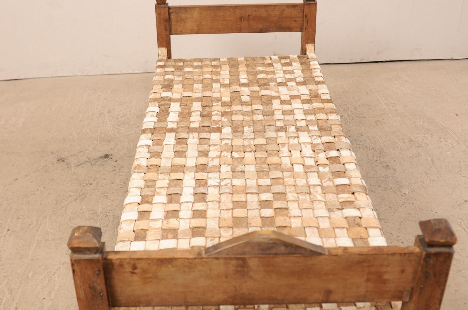 Brazilian Woven Leather and Wood Frame Daybed Bench 1