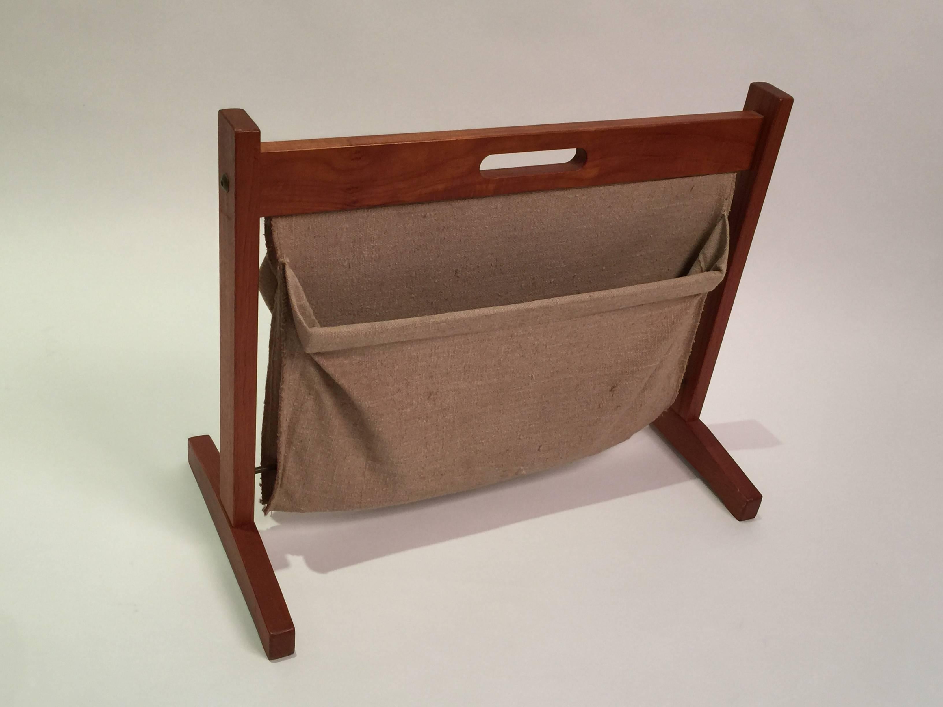 BRDR Furbo Teak and Canvas Magazine Rack In Good Condition In Brooklyn, NY