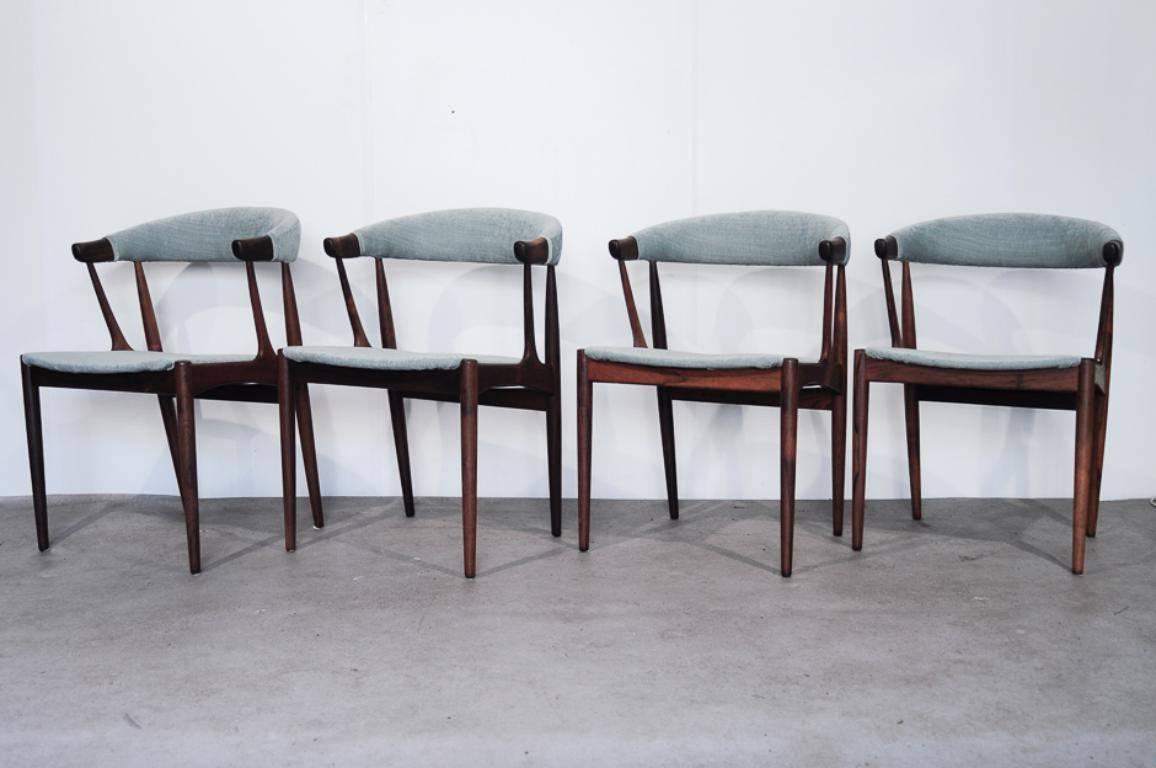 Brdr. Johannes Andersen for Andersens Møbelfabrik Model BA 113 Dining Chairs, Denmark 1969

Set of 4 in rosewood produced for Mahjongg in Vlaardingen, Holland. With new mint green upholstery.
Measures:
Width 52 cm; seating 43 cm
Depth 50 cm;