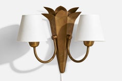 Brødrene Sæther, Wall Light, Brass, Fabric, Norway, 1940s