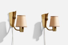Brødrene Sæther, Wall Lights, Brass, Fabric, Norway, 1940s
