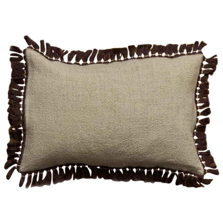Brea, Beige Linen Cushion with Handmade Fringe Finishing