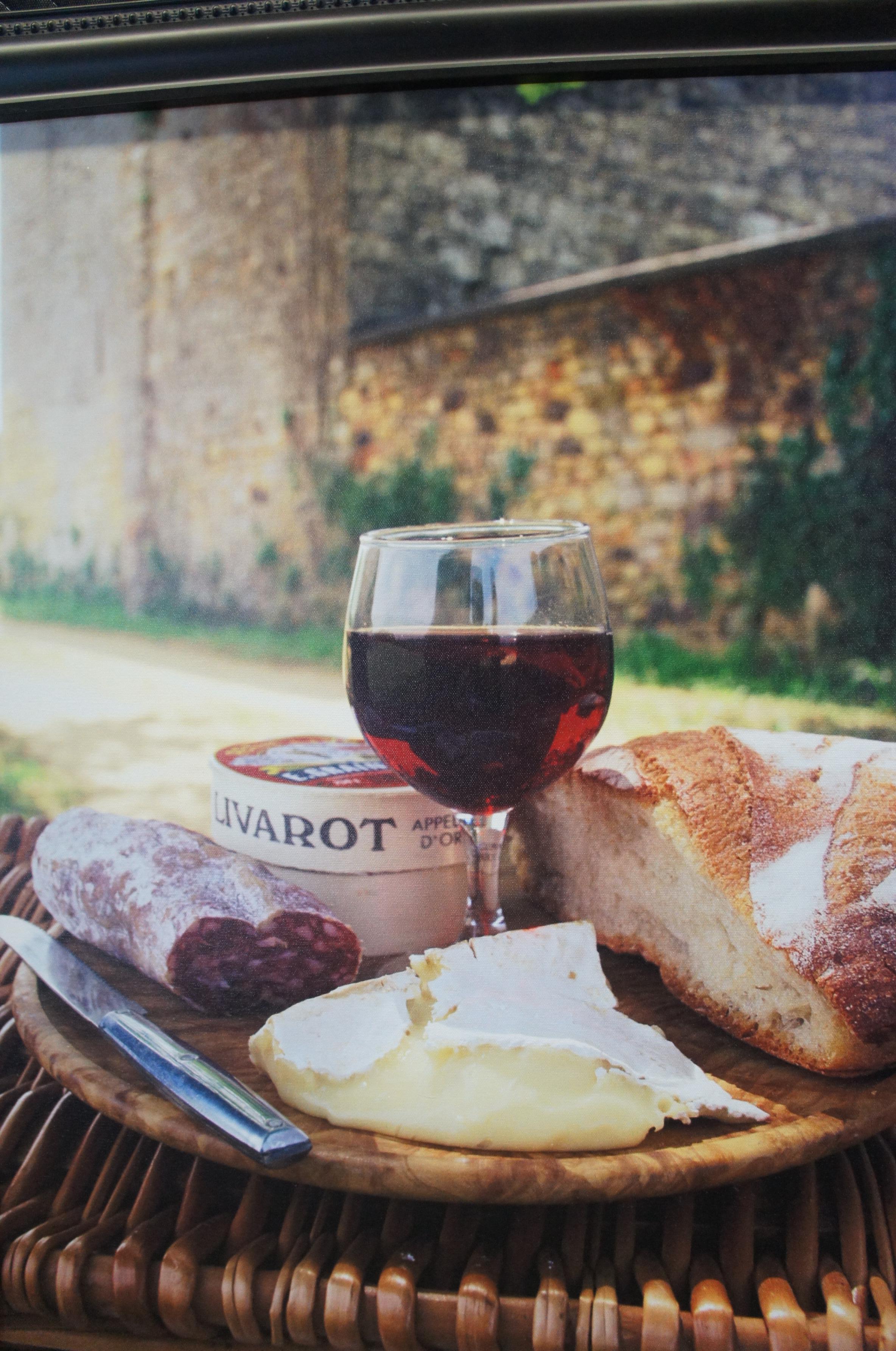 Bread Glass Red Wine Cheese & Sausage Dordogne France Wall Art Canvas Framed 35