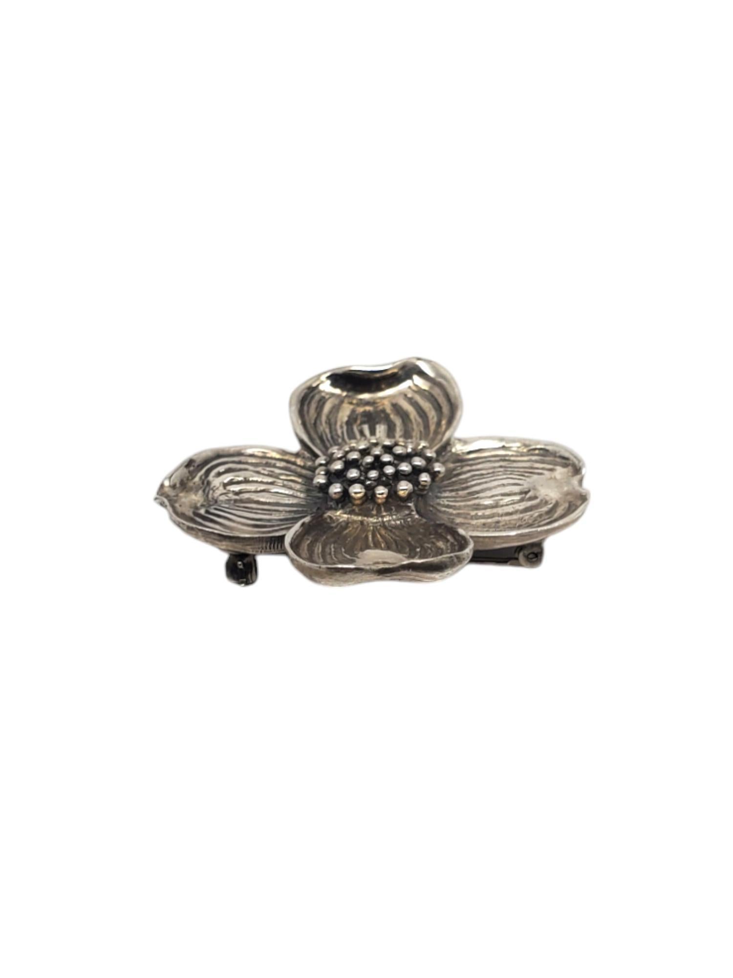Modern Breakell Sterling Silver Dogwood  Leaf Flower Brooch Pin #19523 For Sale