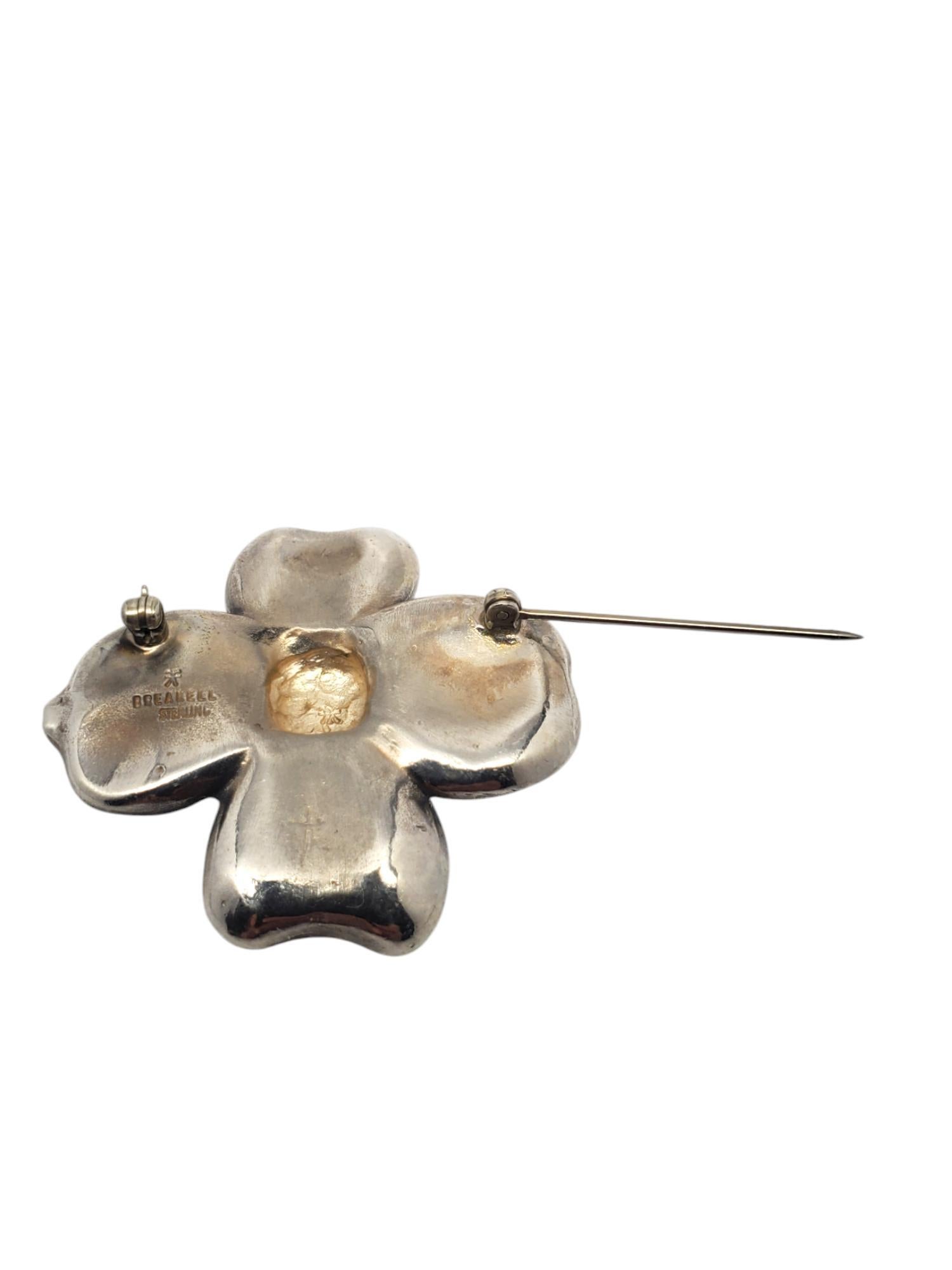 Women's Breakell Sterling Silver Dogwood  Leaf Flower Brooch Pin #19523 For Sale