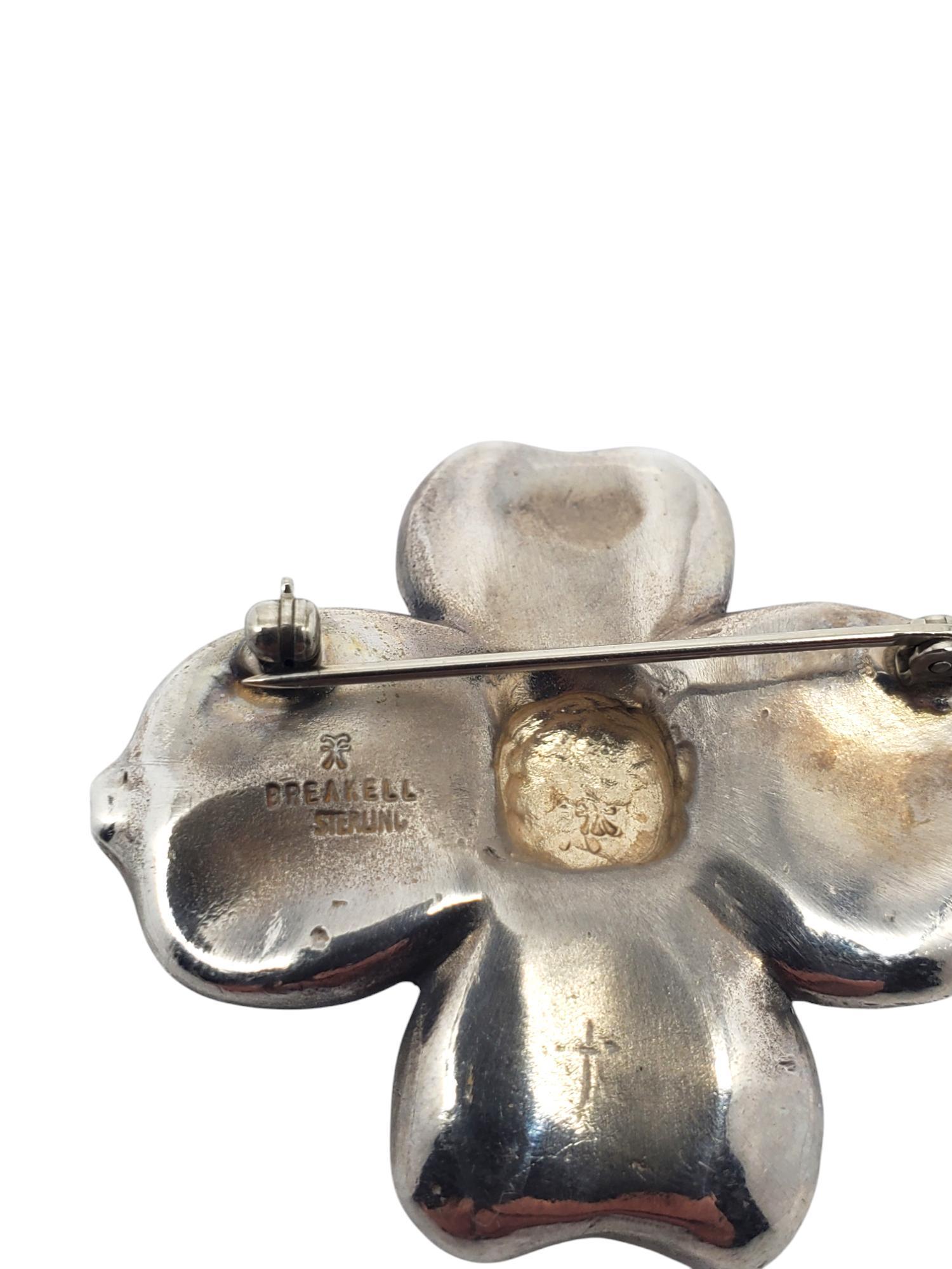 Breakell Sterling Silver Dogwood  Leaf Flower Brooch Pin #19523 For Sale 1