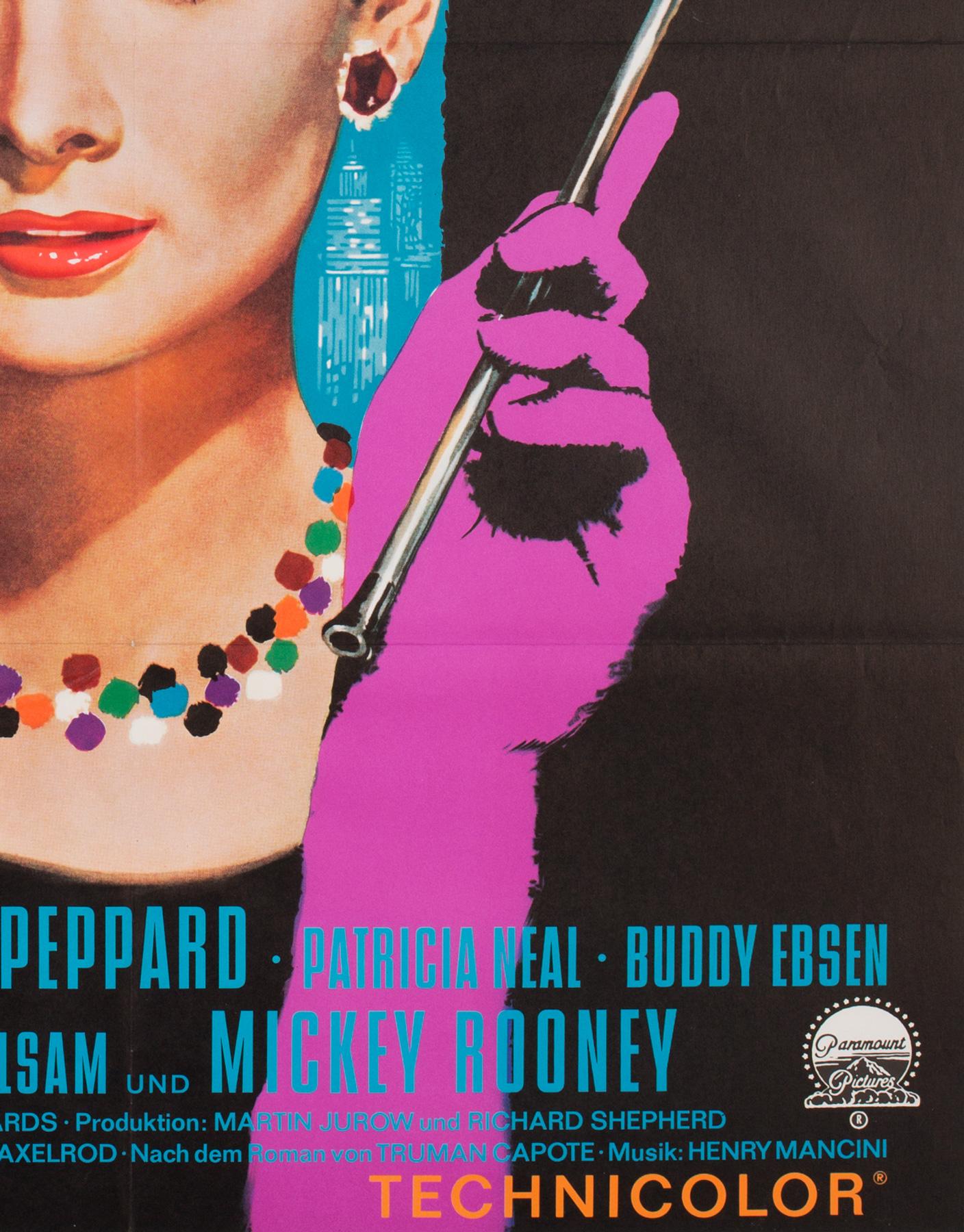 Breakfast at Tiffany's 1962 German A1 Film Poster, Peltzer In Excellent Condition In Bath, Somerset