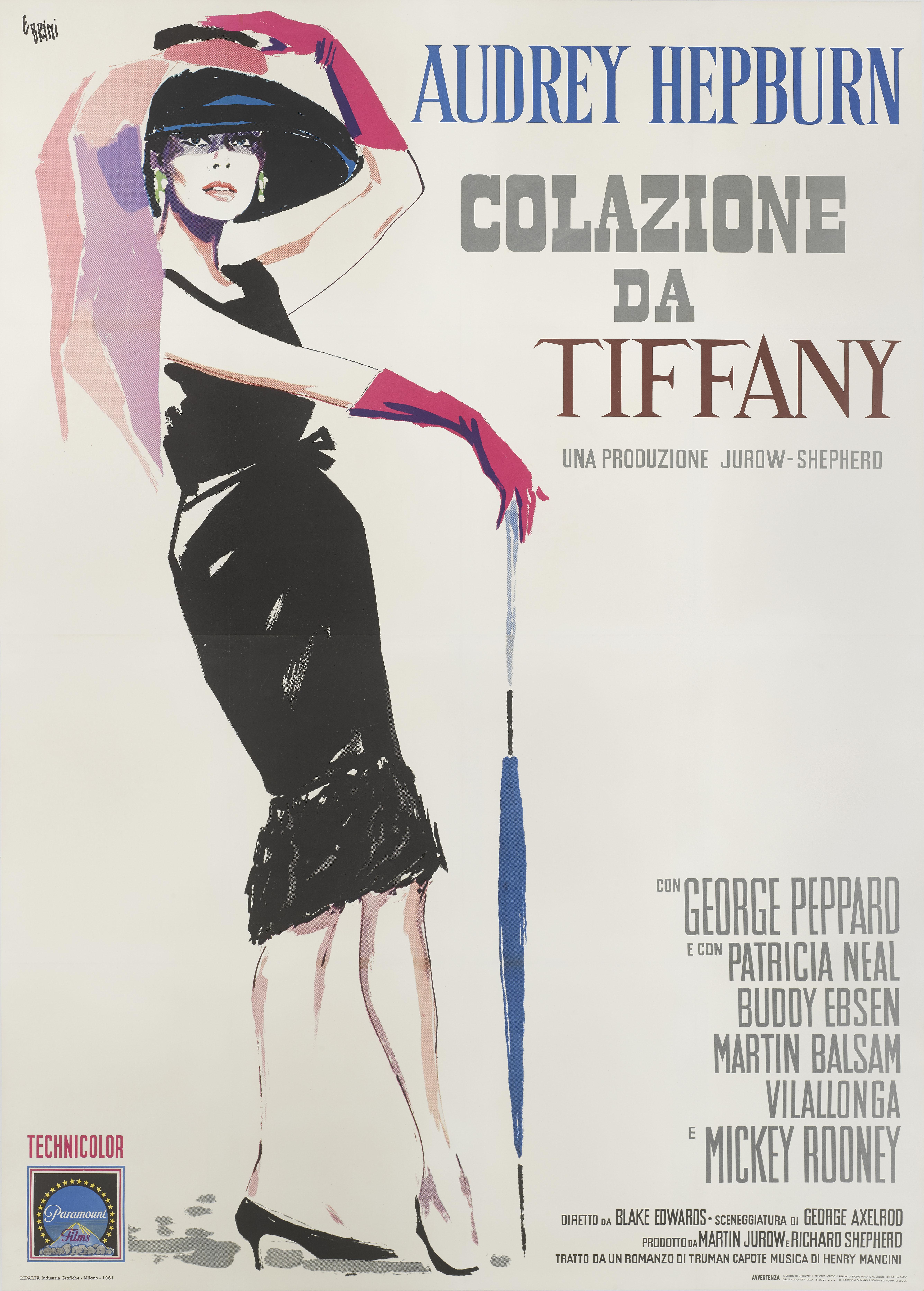Affiche de film italienne pour Breakfast At Tiffany's de 1961.
Cette affiche aurait été affichée en la collant sur des panneaux d'affichage. C'est pourquoi très peu d'entre eux ont survécu.
Cette magnifique affiche présente un travail artistique
