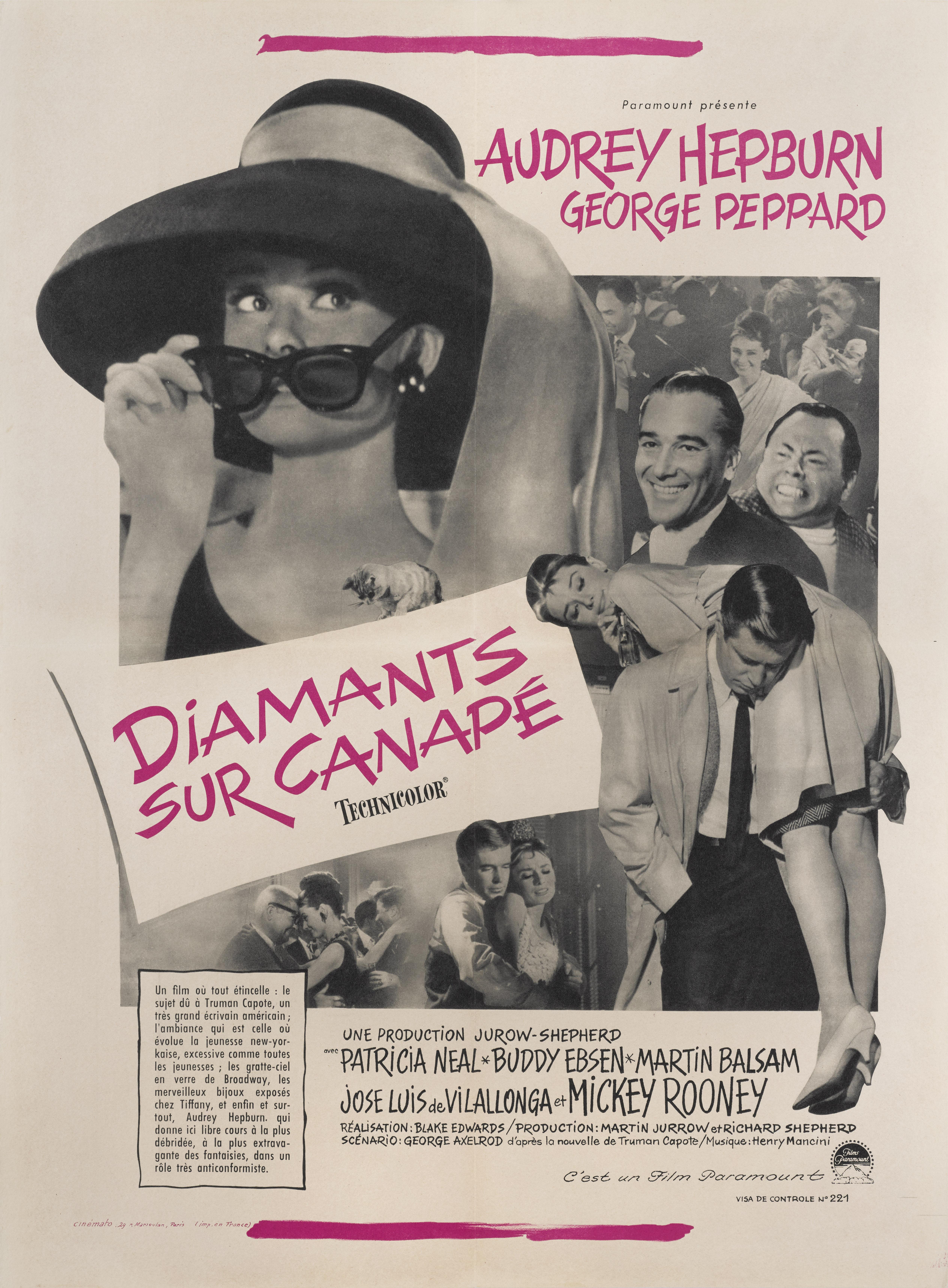 Locandina originale francese del film più famoso di Audrey Hepburn, Colazione da Tiffany del 1961.
L'opera d'arte è unica per questo poster di formato francese. Questo poster è in conservazione con supporto in lino e verrà spedito arrotolato in un