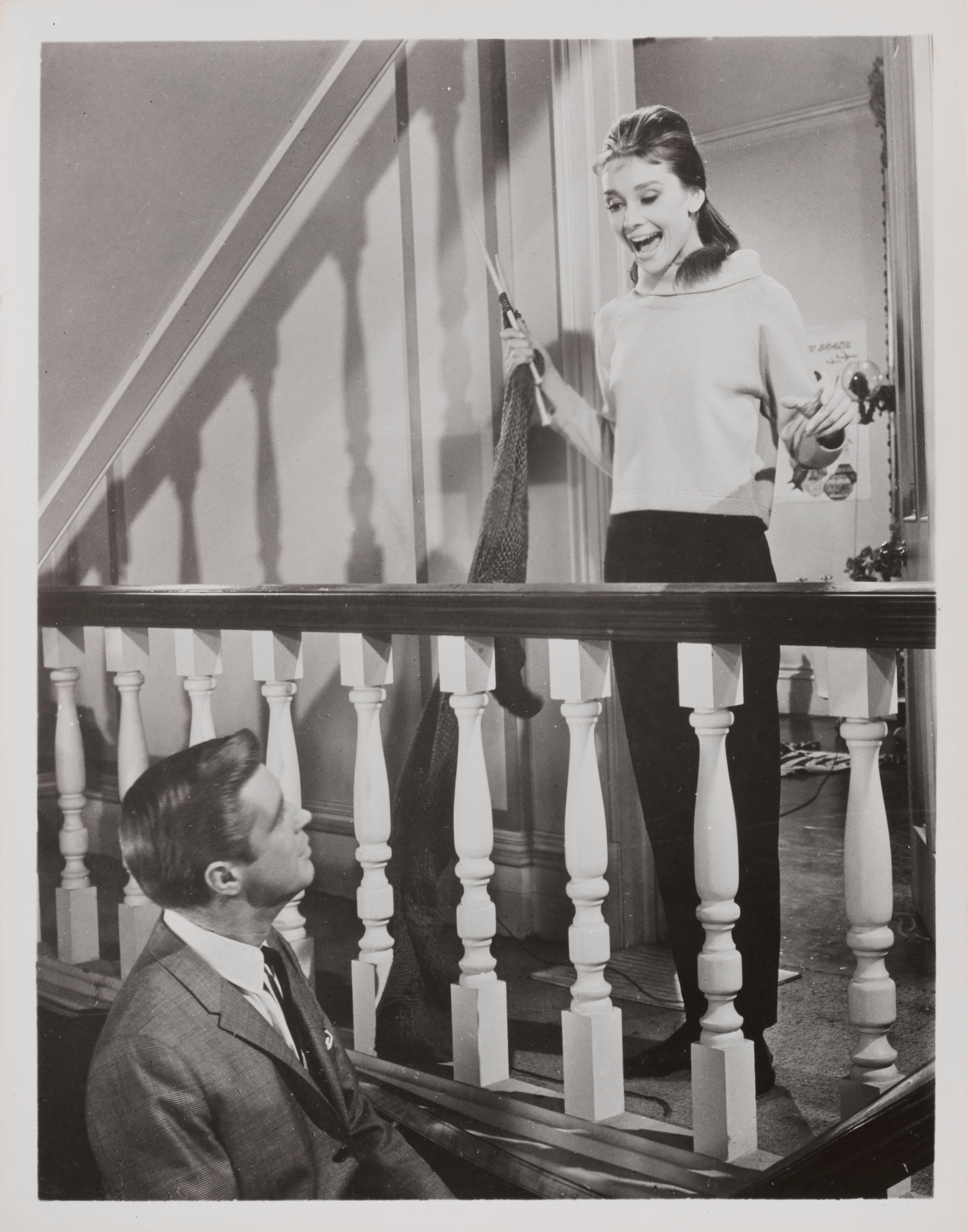 Original Swiss black and white photographic production still from Audrey Hepburn, George Peppard's Classic, 1961 romance.
