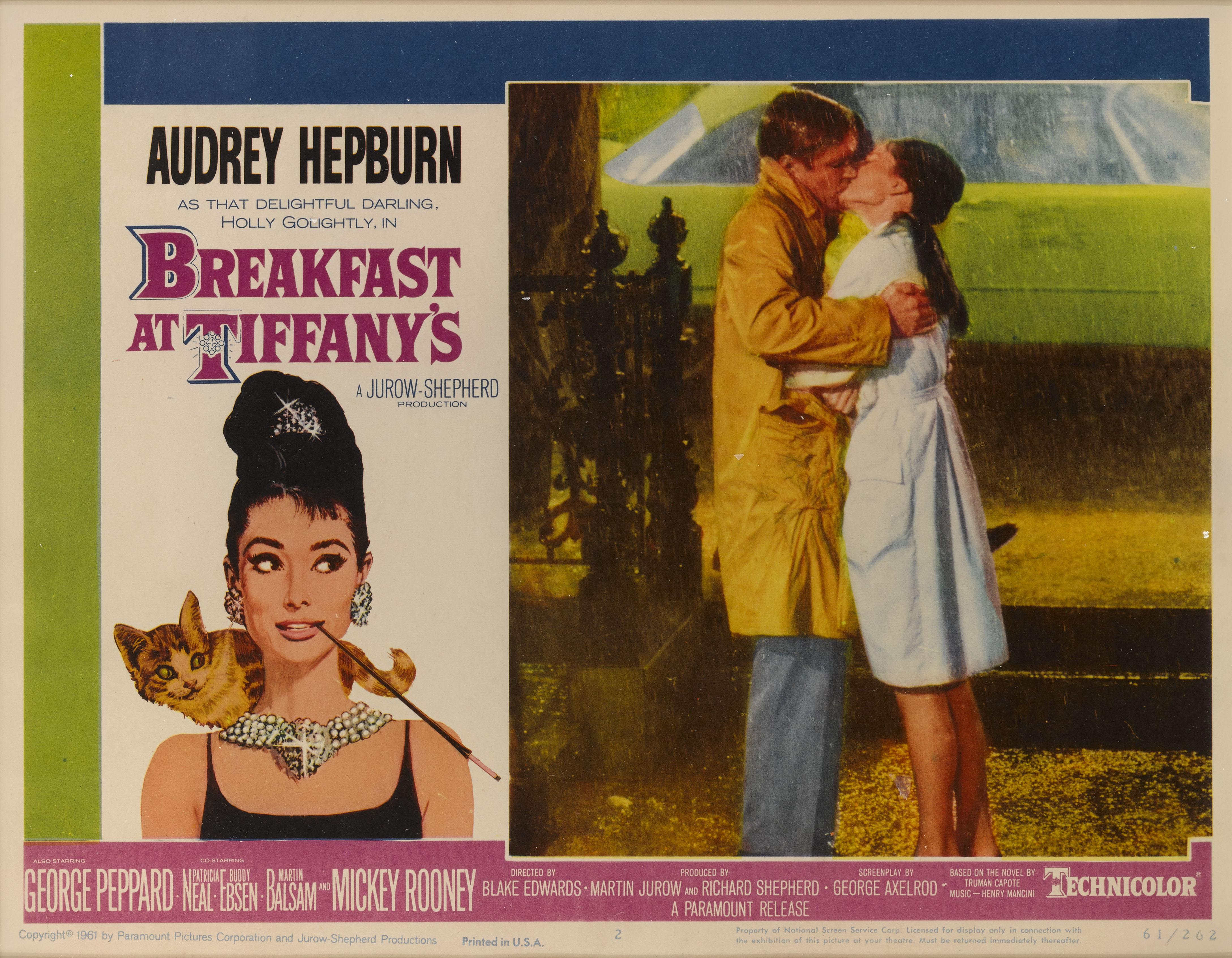 Original US Lobby card number 2 designed for the legendary 1961 Audrey Hepburn Comedy, Romance.
This film was directed by Blake Edwards, and stars Audrey Hepburn and George Peppard. This is undoubtedly Hepburn's most famous and iconic role.
This