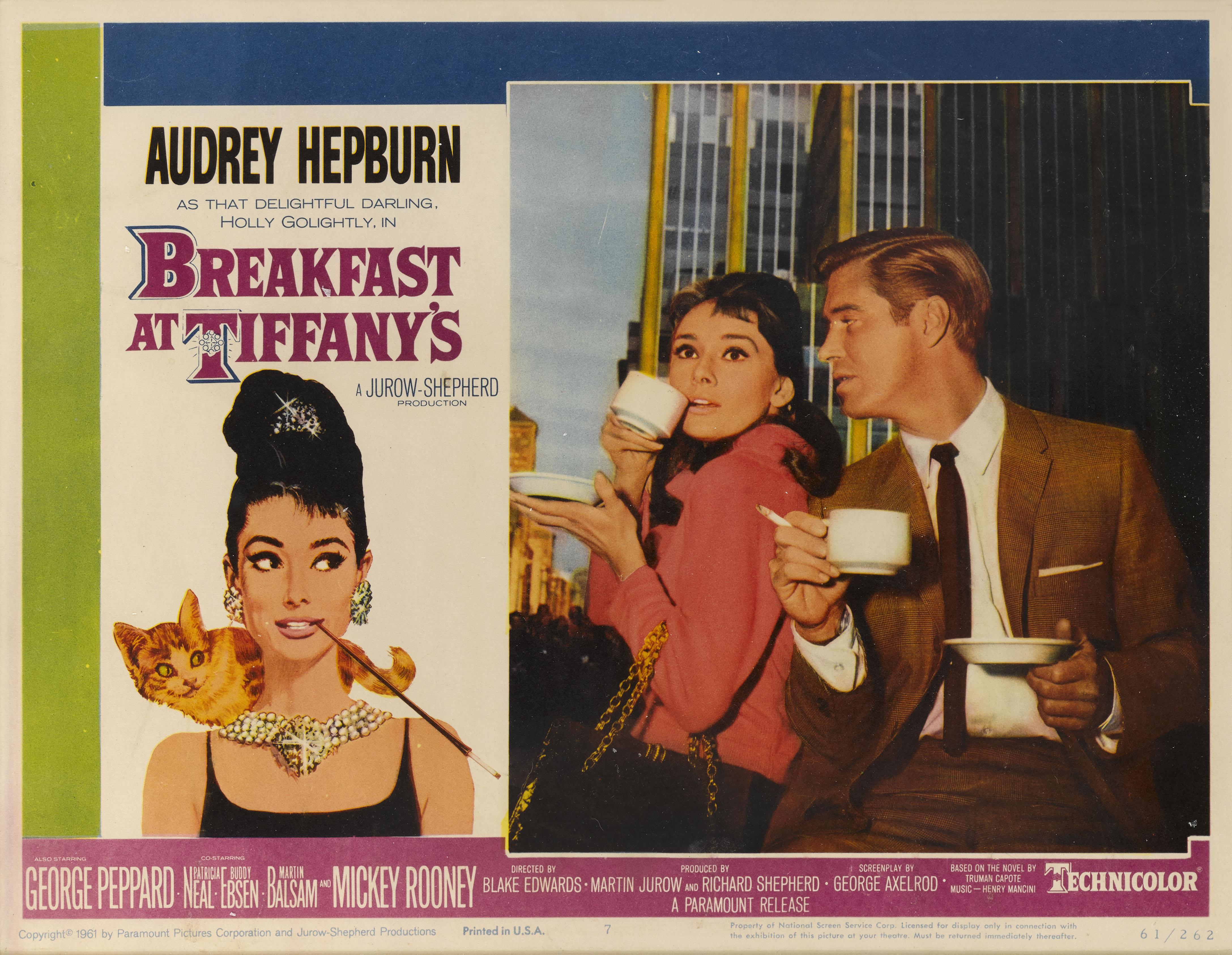 Original US Lobby card number 7 designed for the legendary 1961 Audrey Hepburn Comedy, Romance.
This film was directed by Blake Edwards, and stars Audrey Hepburn and George Peppard. This is undoubtedly Hepburn's most famous and iconic role.
This