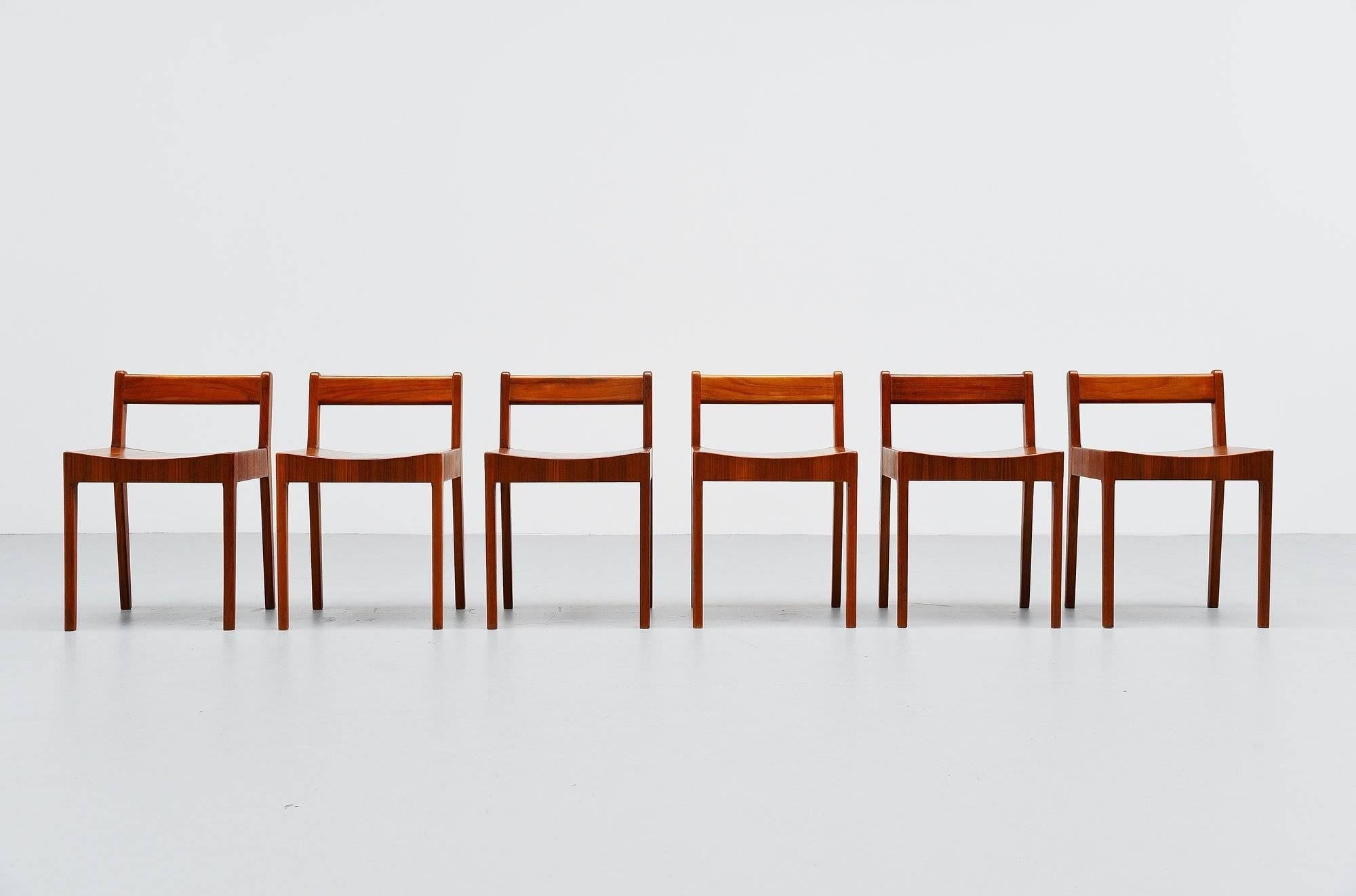 Very nice an unusual small set of breakfast chairs/stools manufactured by Plyfa, unknown designer Denmark 1960. These chairs are made of teak plywood and are fantastically made or finished. To me they are designed in the style of Jens Quistgaard, or