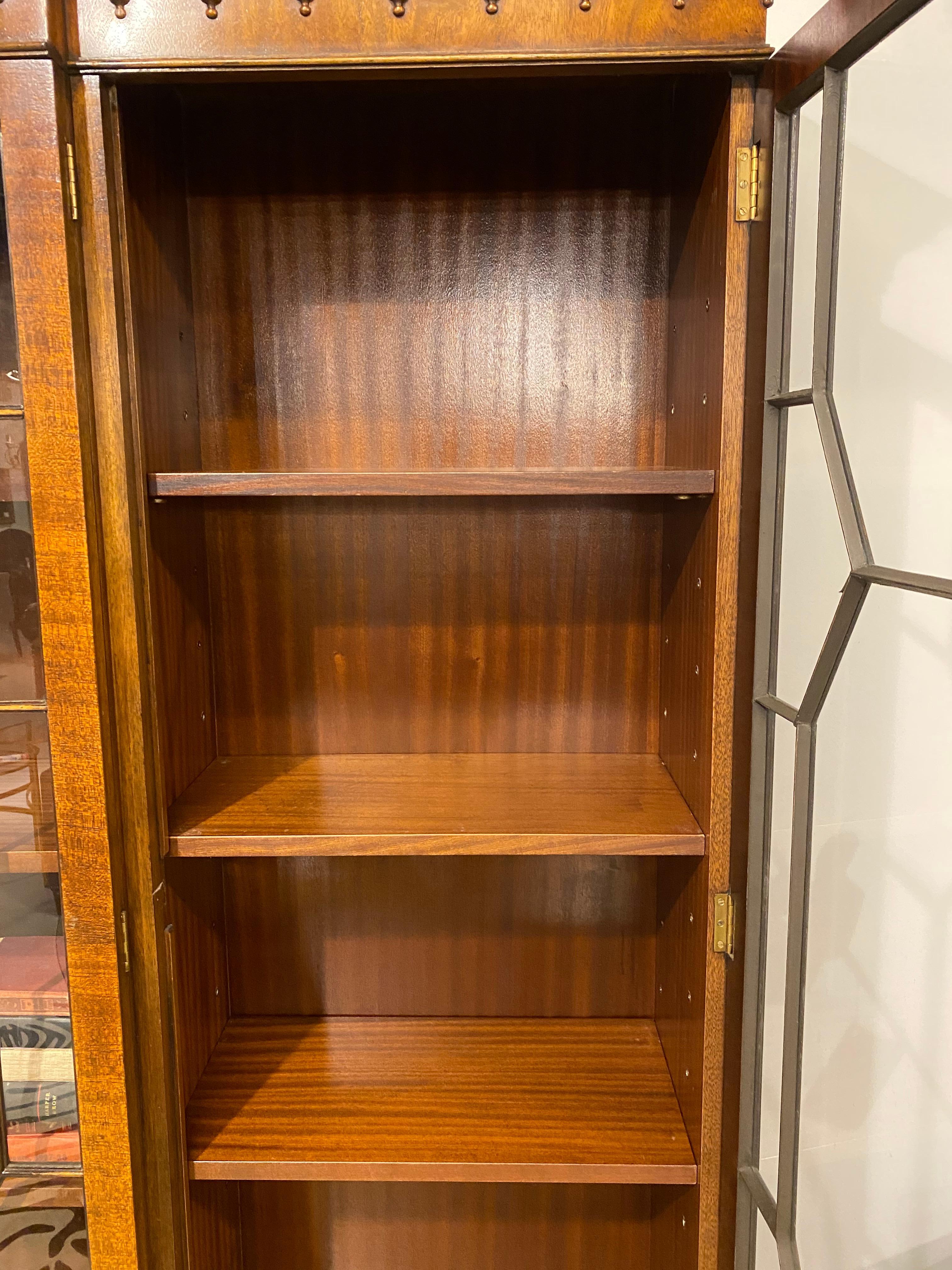 Breakfront Bookcase Georgian Style Mahogany, Made in England 4 Glazed Doors For Sale 2