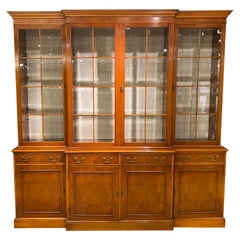 Breakfront Display Bookcase, Yew Wood, Georgian Styling, English, Bevel Glass