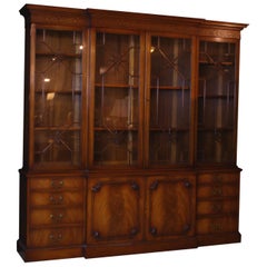 Breakfront Georgian Style English Mahogany Bookcase