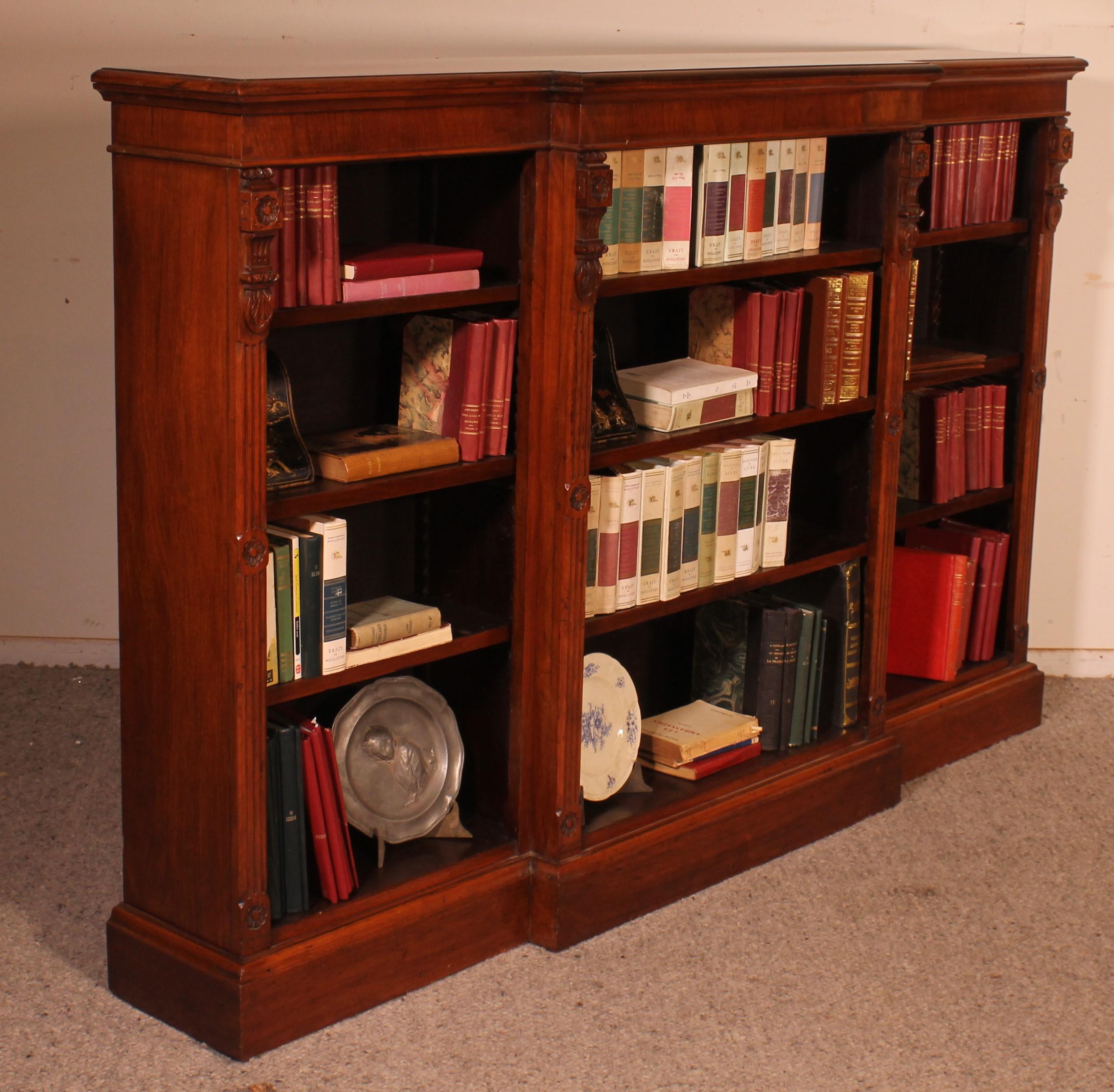 Breakfront Open Bookcase in Mahogany, 19 ° Century For Sale 5