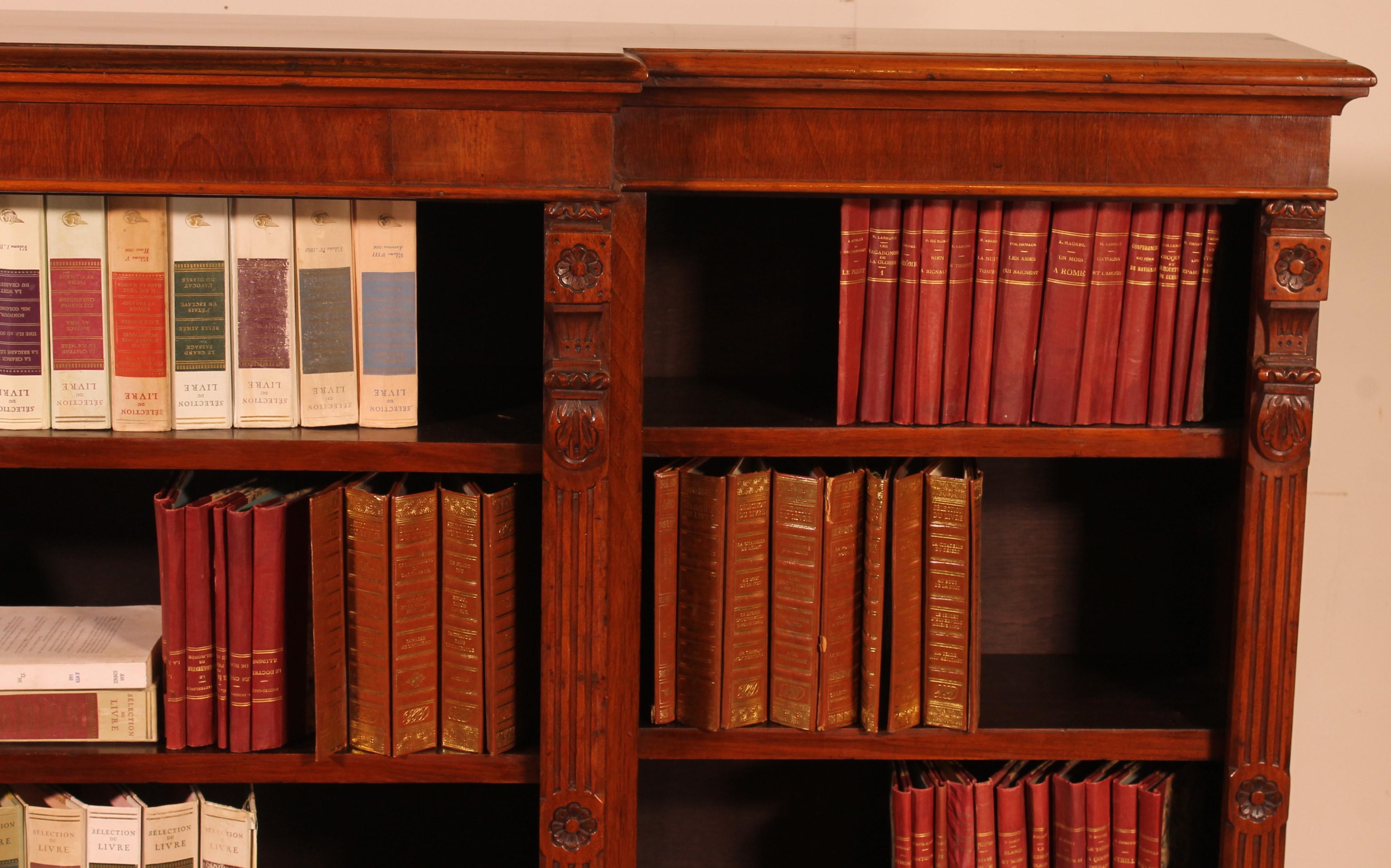 Victorian Breakfront Open Bookcase in Mahogany, 19 ° Century For Sale