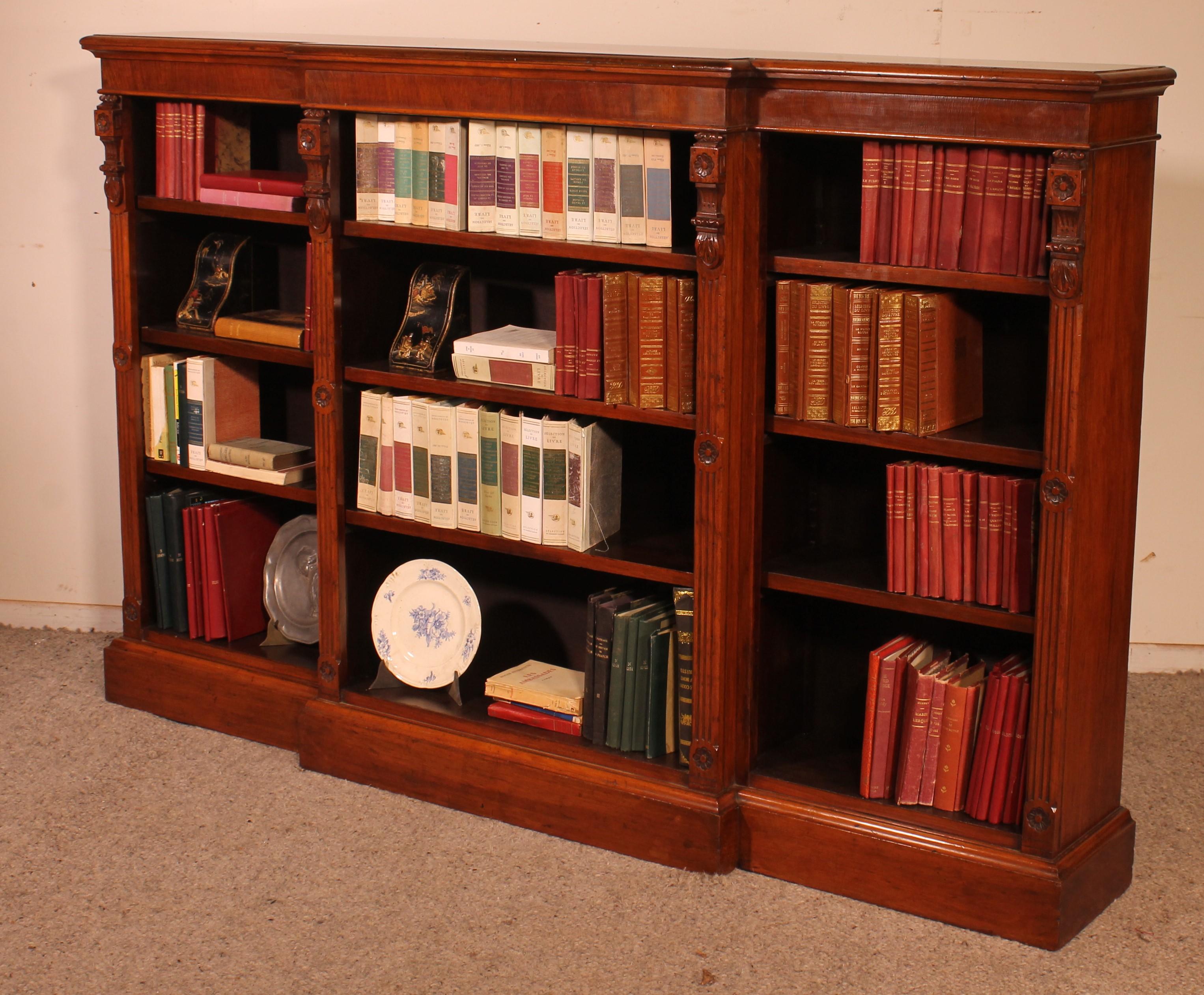 19th Century Breakfront Open Bookcase in Mahogany, 19 ° Century For Sale
