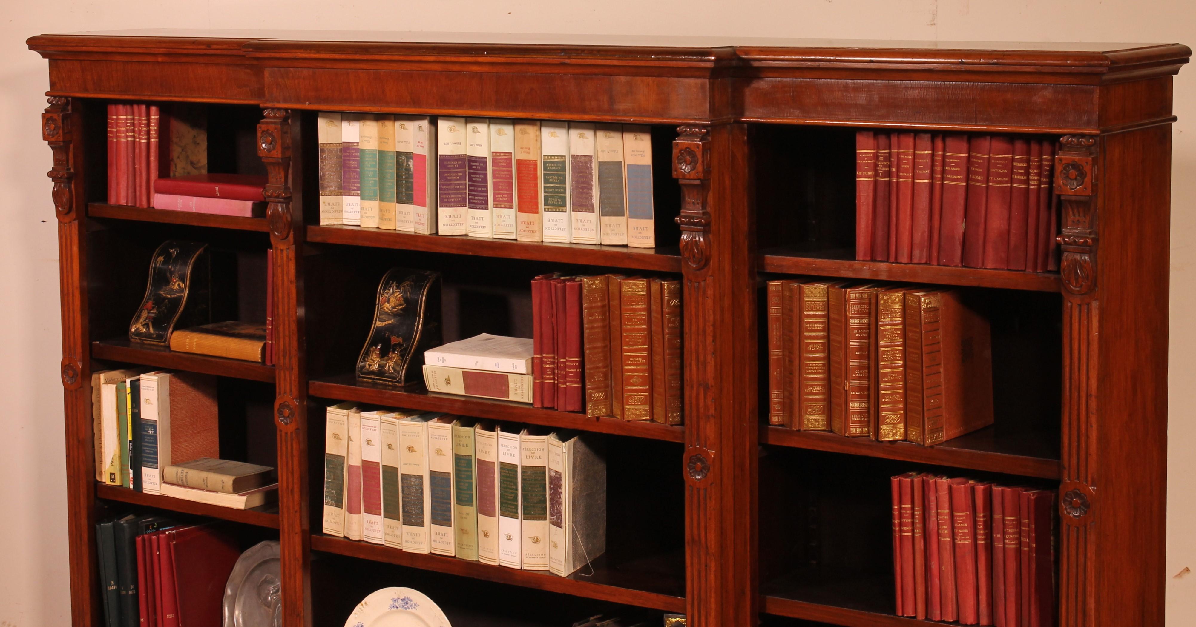 Breakfront Open Bookcase in Mahogany, 19 ° Century For Sale 1