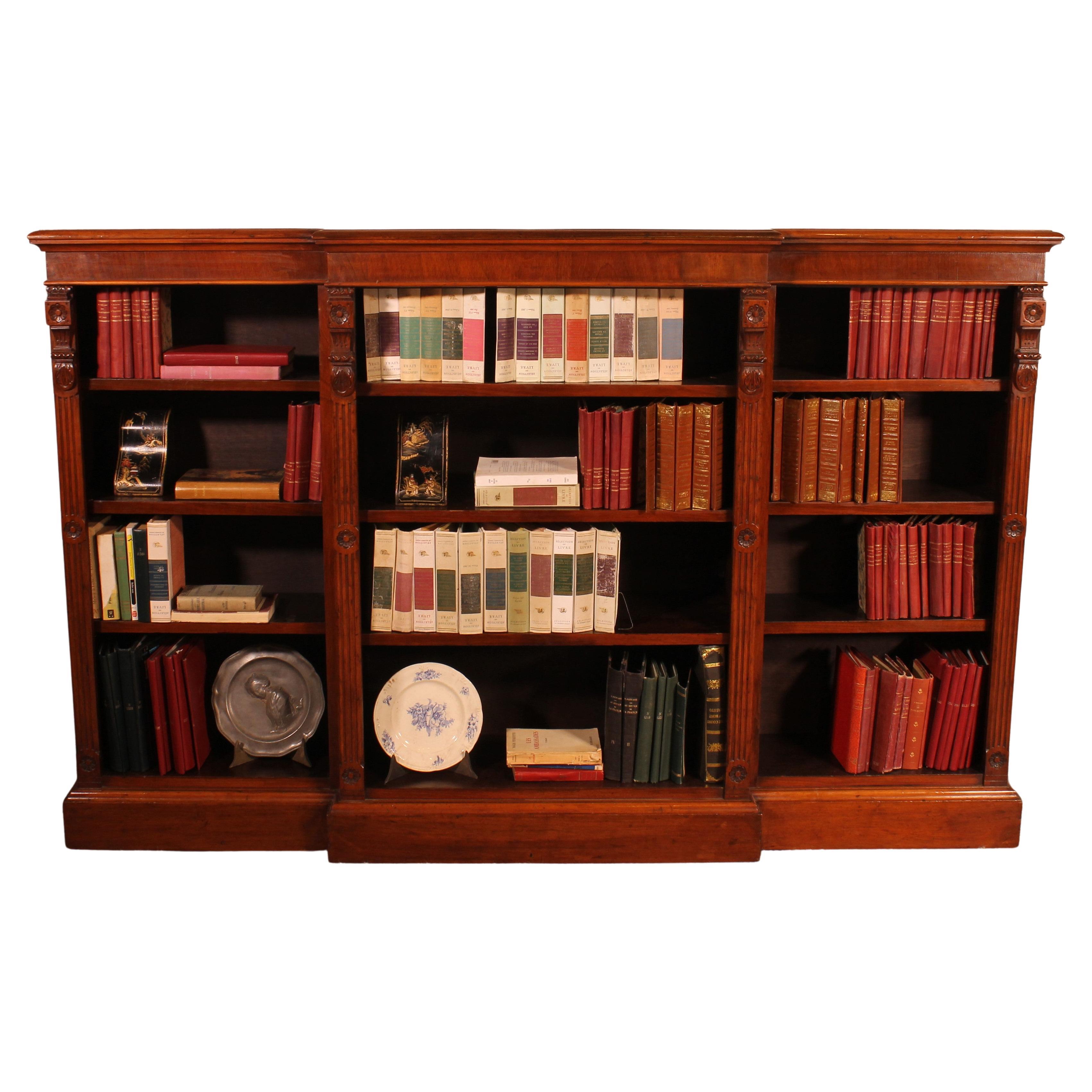 Breakfront Open Bookcase in Mahogany, 19 ° Century For Sale
