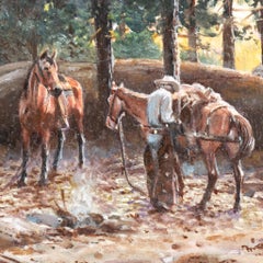 Breaking Camp Pittura ad olio originale di Russ Vickers