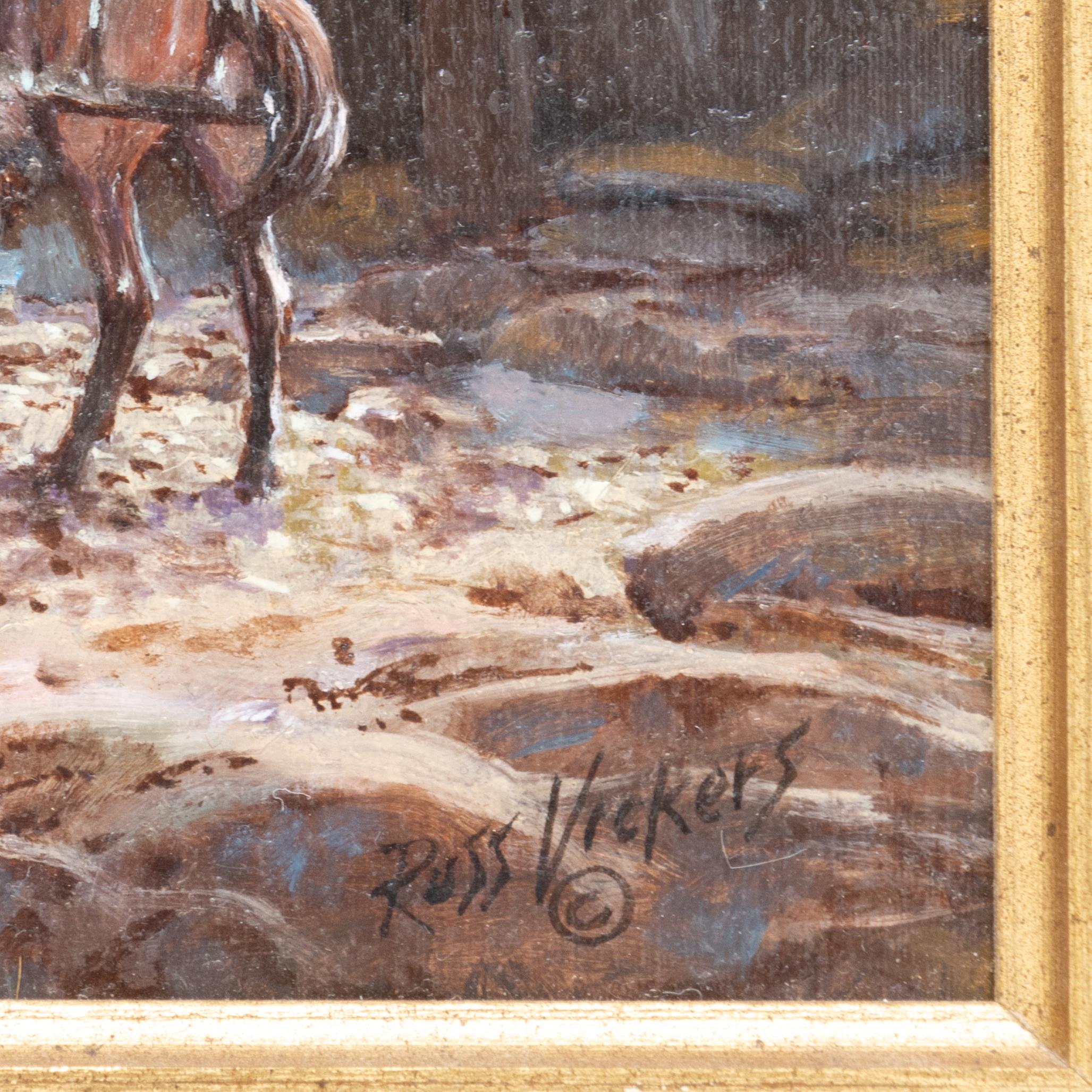Dipinto a mano Breaking Camp Pittura ad olio originale di Russ Vickers in vendita