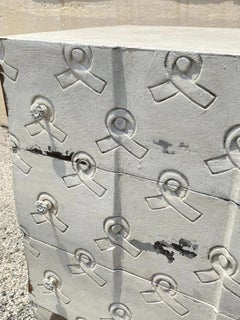 Breast Cancer Awareness Ribbon 3 Drawer White Carved Wood Chest Nightstand