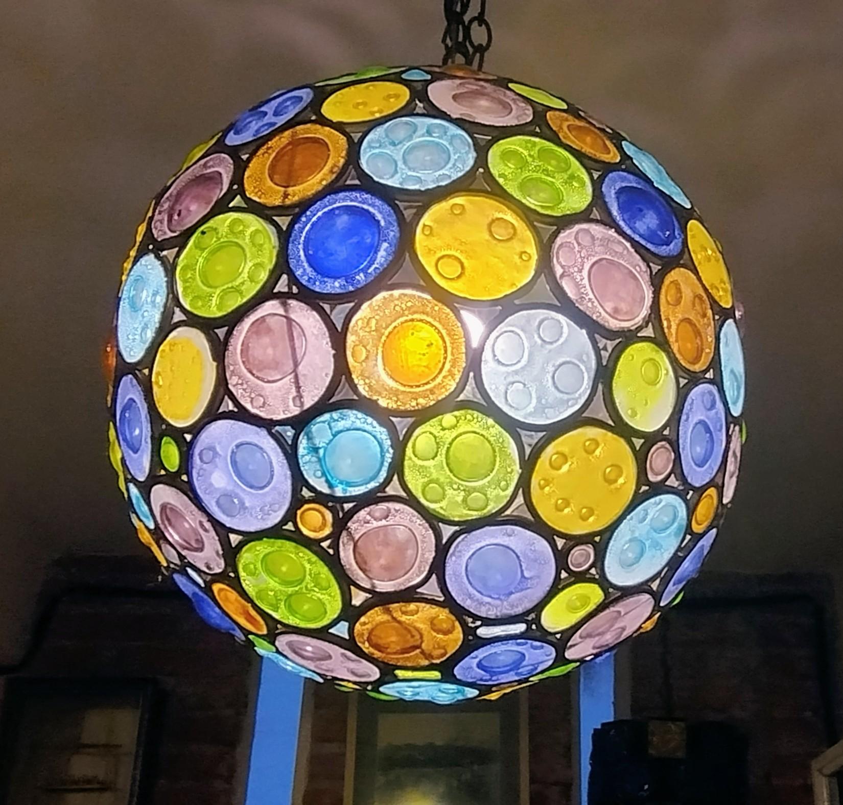Modern Breath-taking Spherical Chandelier with hand-blown glass pieces by Feders Mexico For Sale