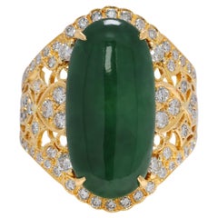 Breathtaking 0.72ct Natural Diamond & Jadeite Cocktail Ring in 20K Yellow Gold