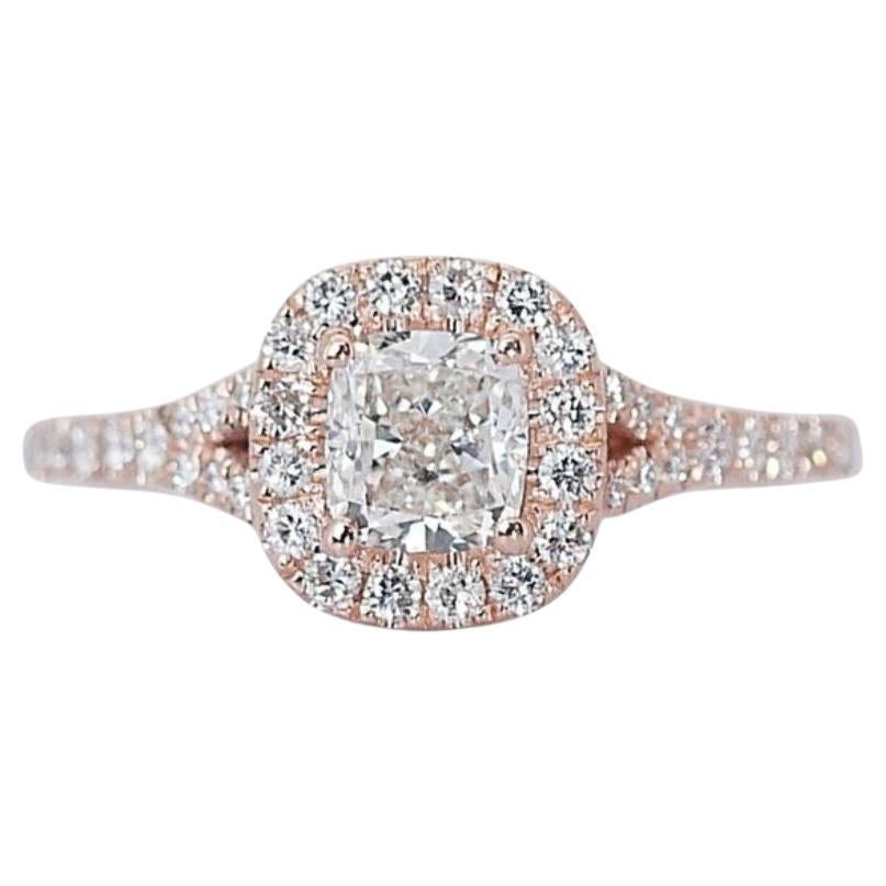 Breathtaking 0.9 Carat Cushion Diamond Ring in 18K Rose Gold