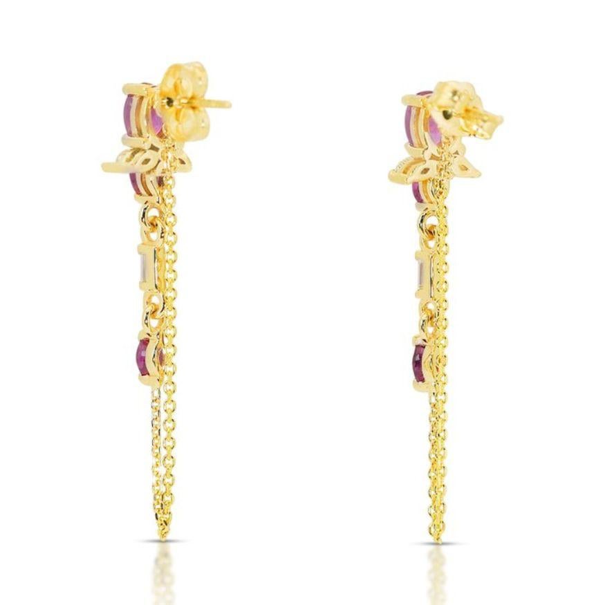 Breathtaking 14K Yellow Gold Earrings with 1.38 Carat Ruby and Diamond For Sale 2