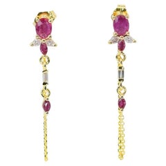 Breathtaking 14K Yellow Gold Earrings with 1.38 Carat Ruby and Diamond