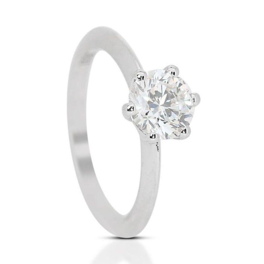 Taille ronde Une pièce à couper le souffle de 1ct. Bague en or blanc 18 carats sertie de diamants brilliants ronds en vente