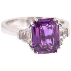 Breathtaking 3.55 Carat Purple Sapphire and Diamond White Gold Ring