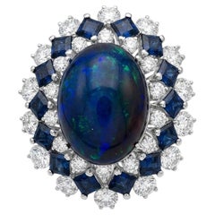 Breathtaking 9.0 Ct. Australian Black Opal Diamond Sapphire Platinum Ring