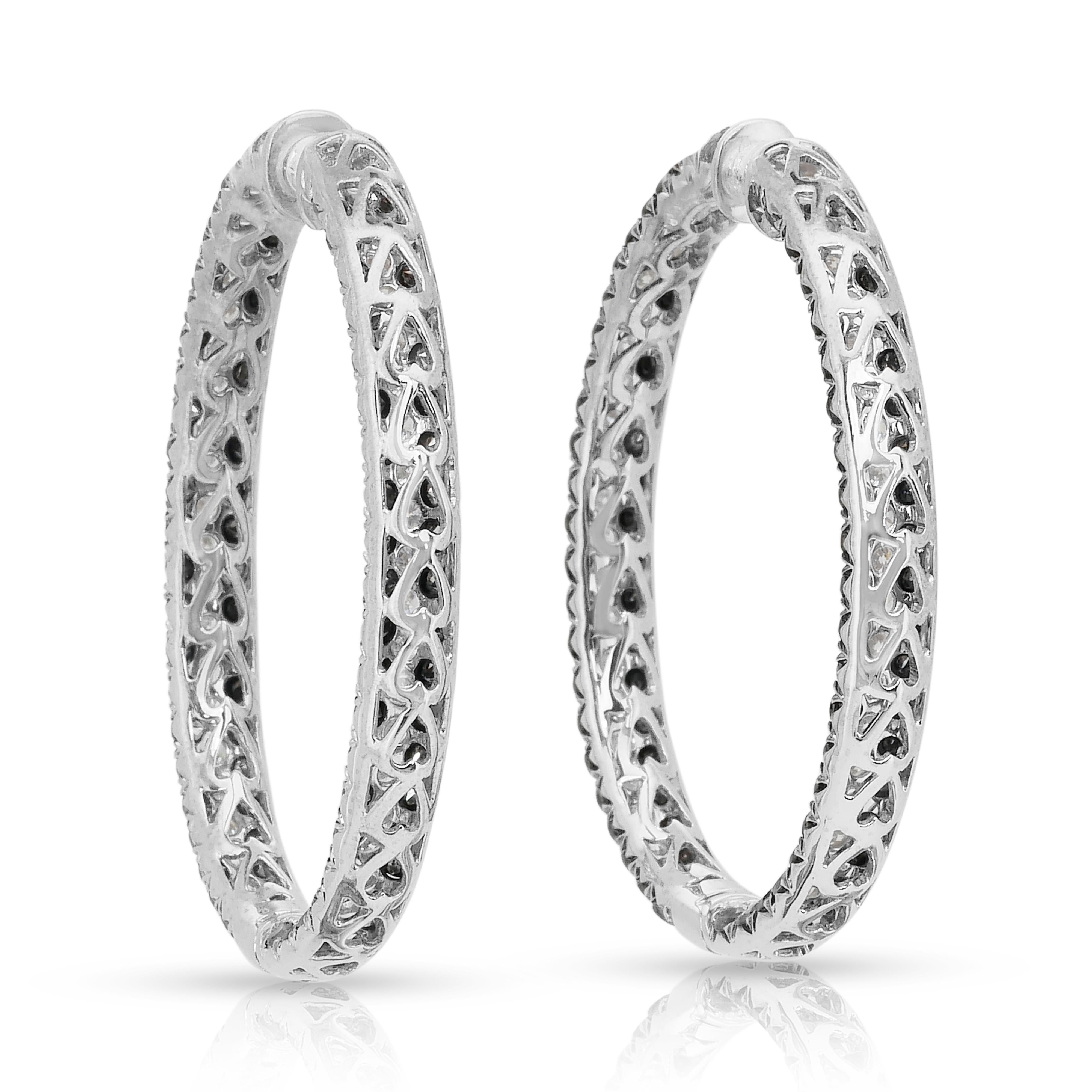 Impresionantes Pendientes de aro de oro blanco de 18 quilates con diamantes de 9,06 quilates - Certificado IGI en Nuevo estado para la venta en רמת גן, IL