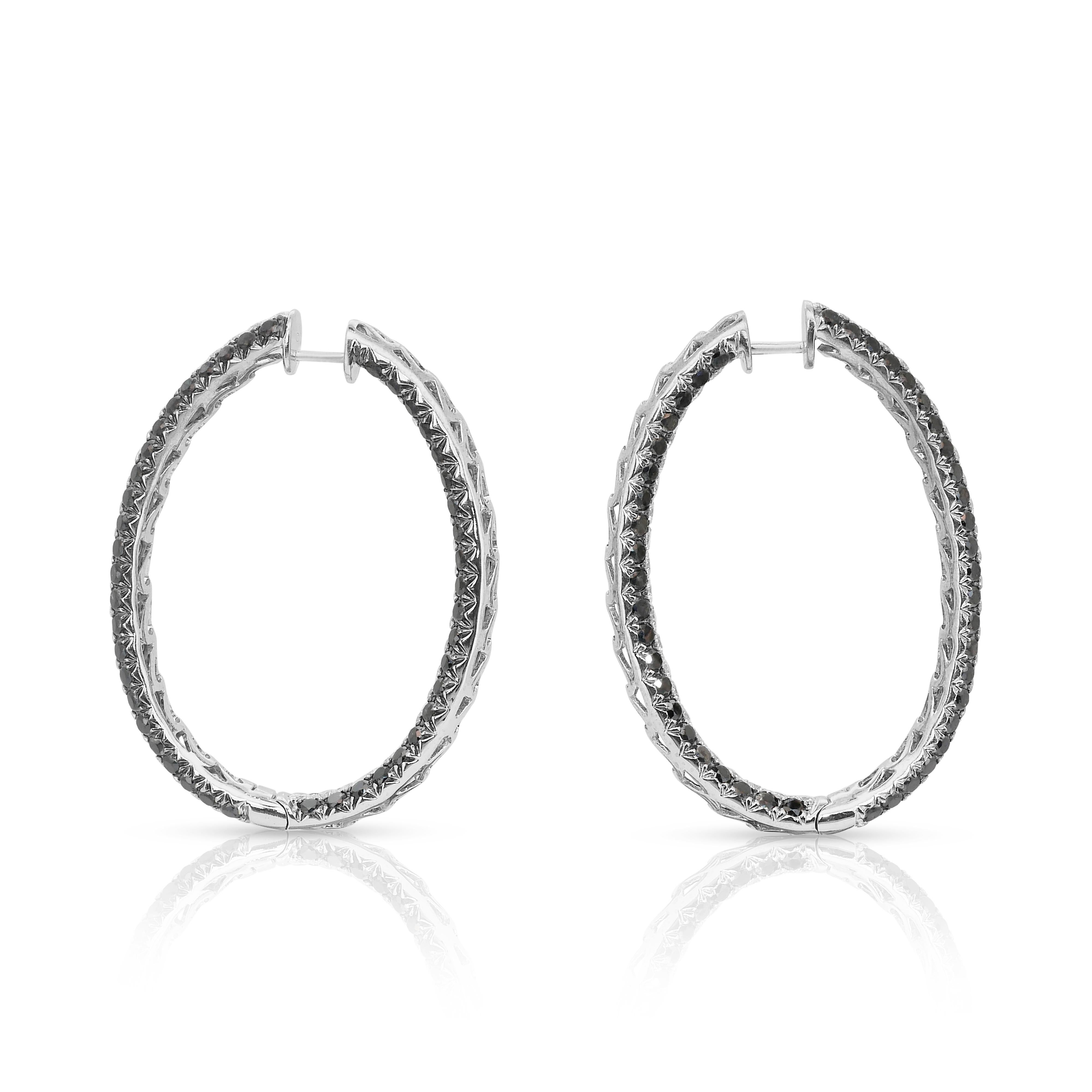 Impresionantes Pendientes de aro de oro blanco de 18 quilates con diamantes de 9,06 quilates - Certificado IGI en venta 1
