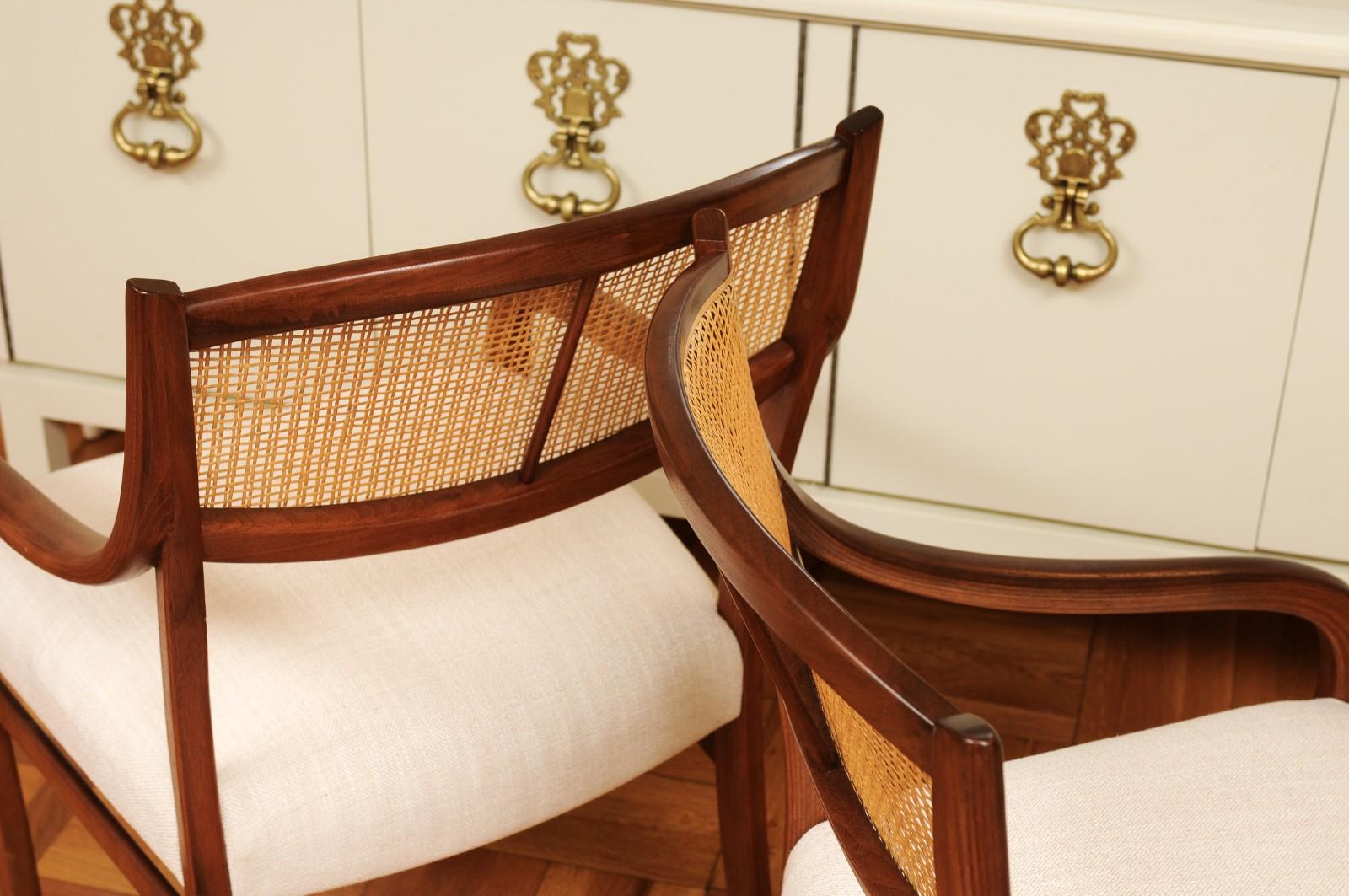 Breathtaking ALL ARMS Set of 8 Walnut Cane Dining Chairs by Barney Flagg, c 1960 For Sale 5
