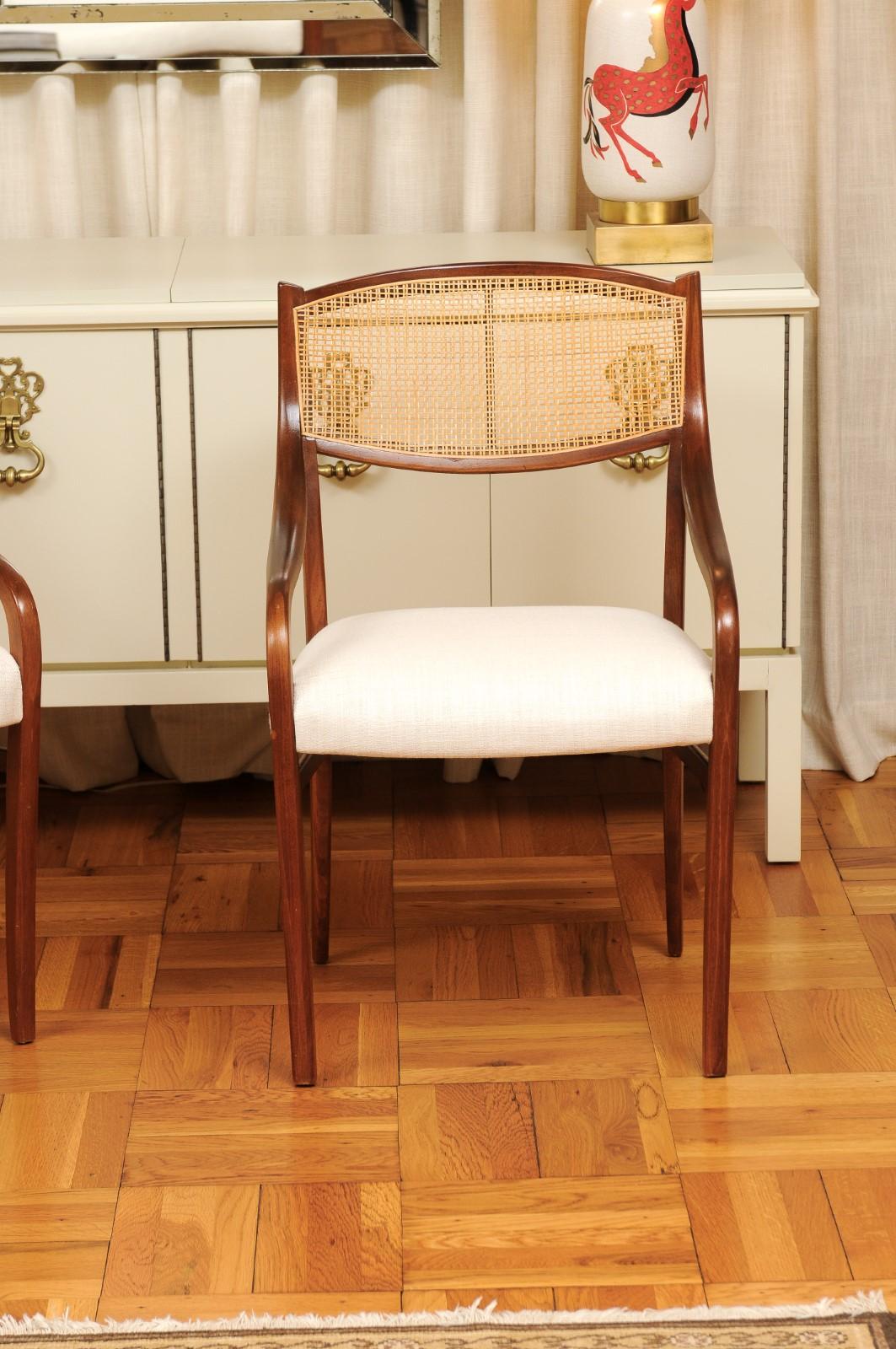 Breathtaking ALL ARMS Set of 8 Walnut Cane Dining Chairs by Barney Flagg, c 1960 For Sale 9